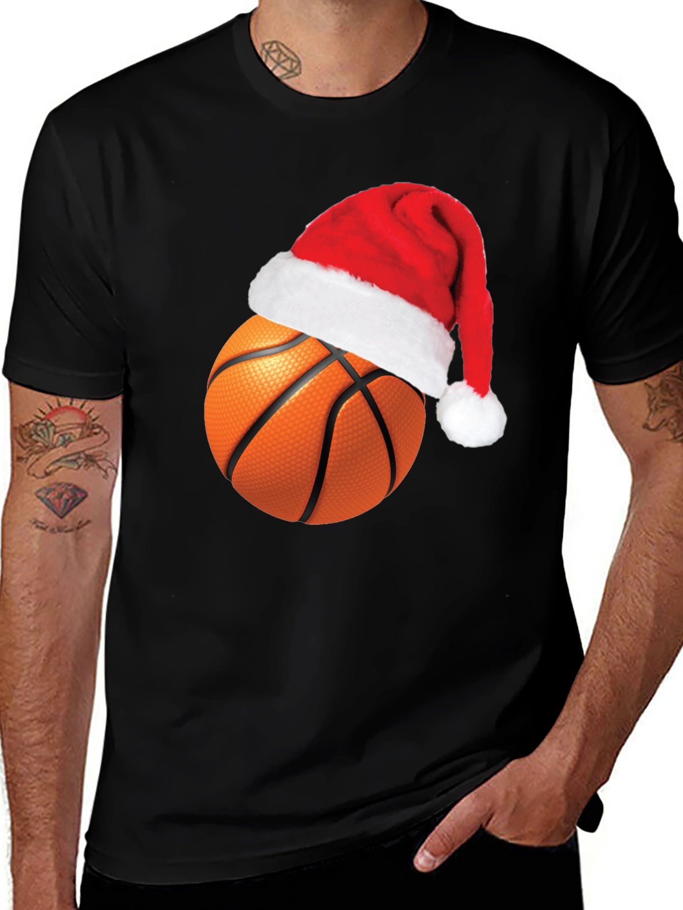 Festive Basketball Santa Hat Graphic Tee