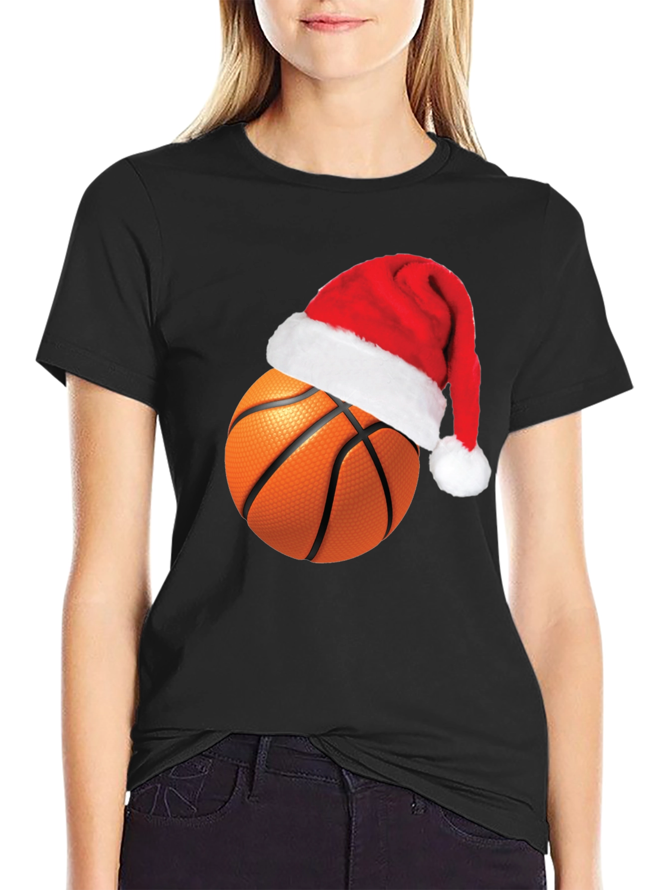 Festive Basketball Santa Hat Graphic Tee