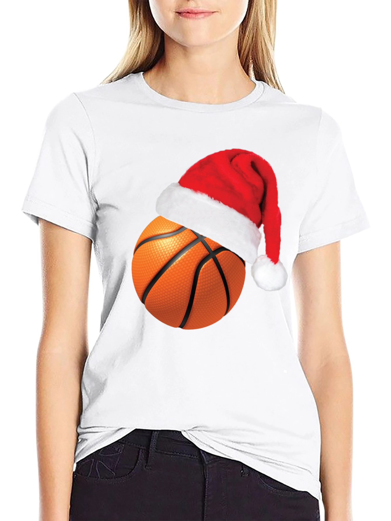 Festive Basketball Santa Hat Graphic Tee
