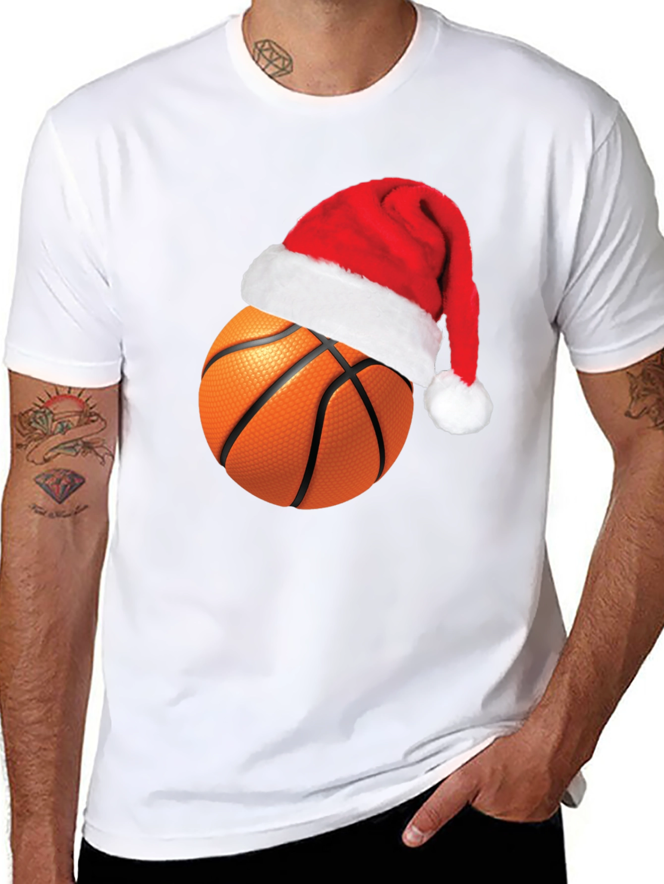 Festive Basketball Santa Hat Graphic Tee