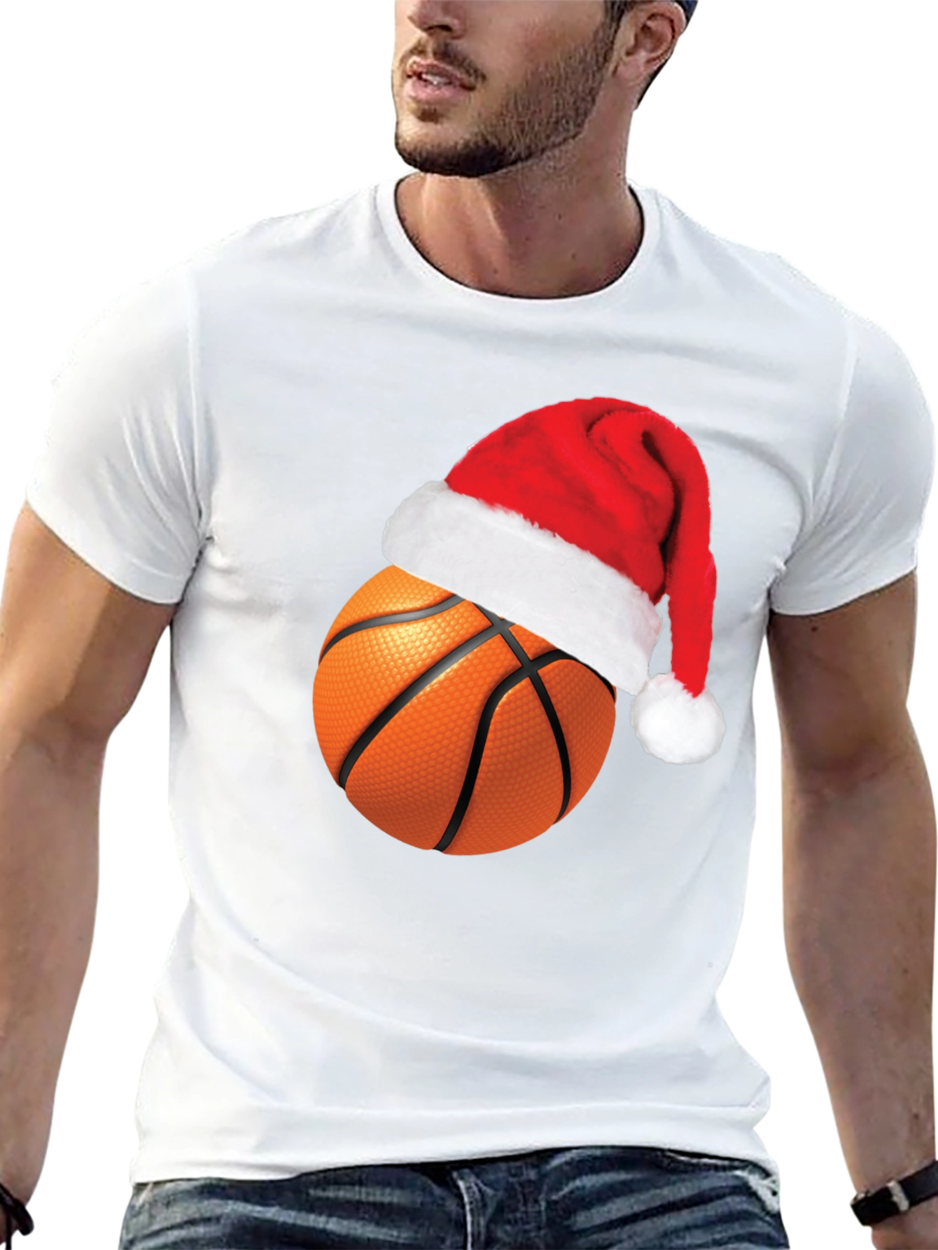 Festive Basketball Santa Hat Graphic Tee