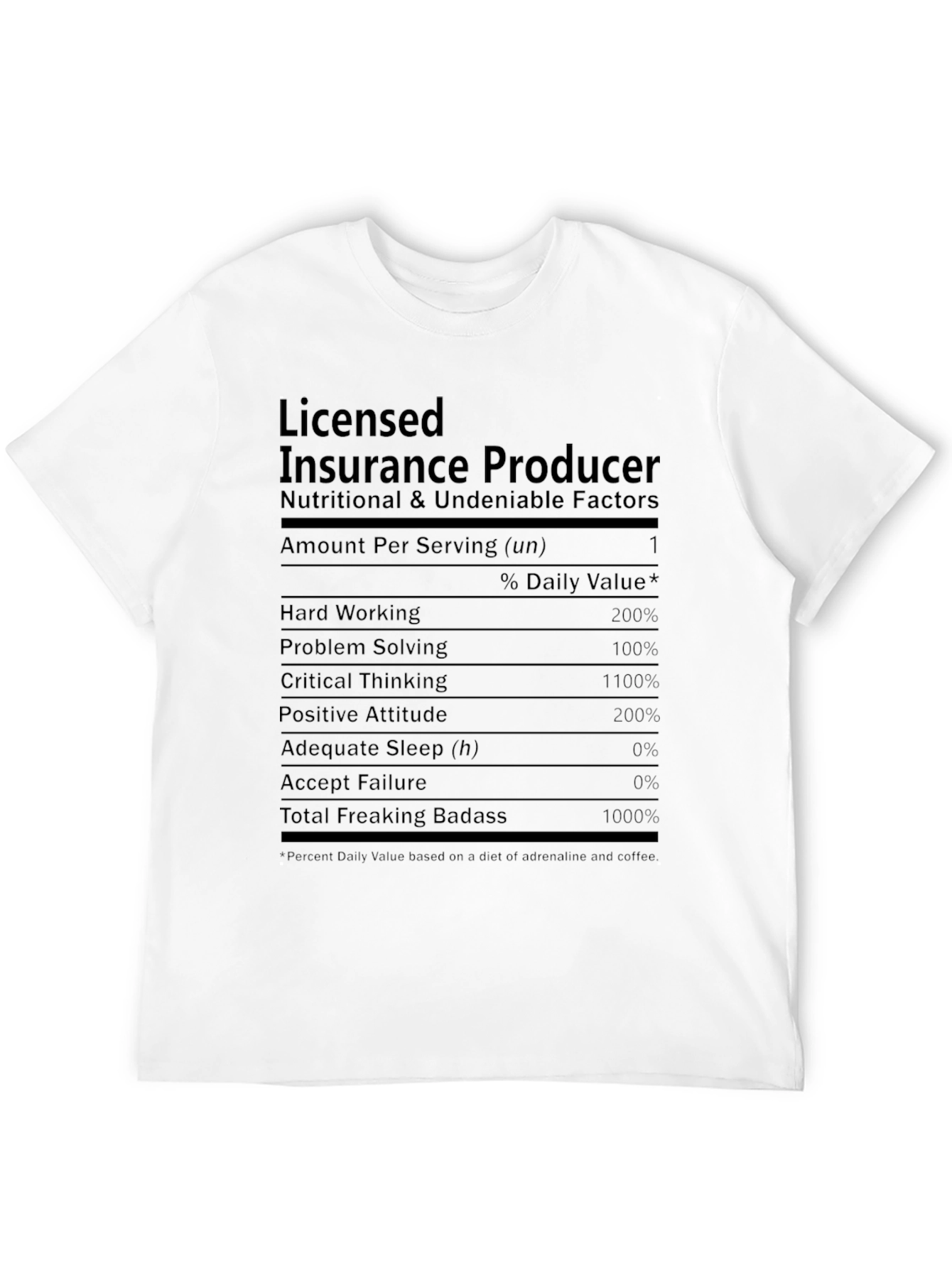 Licensed Insurance Producer T-Shirt - Nutritional Facts