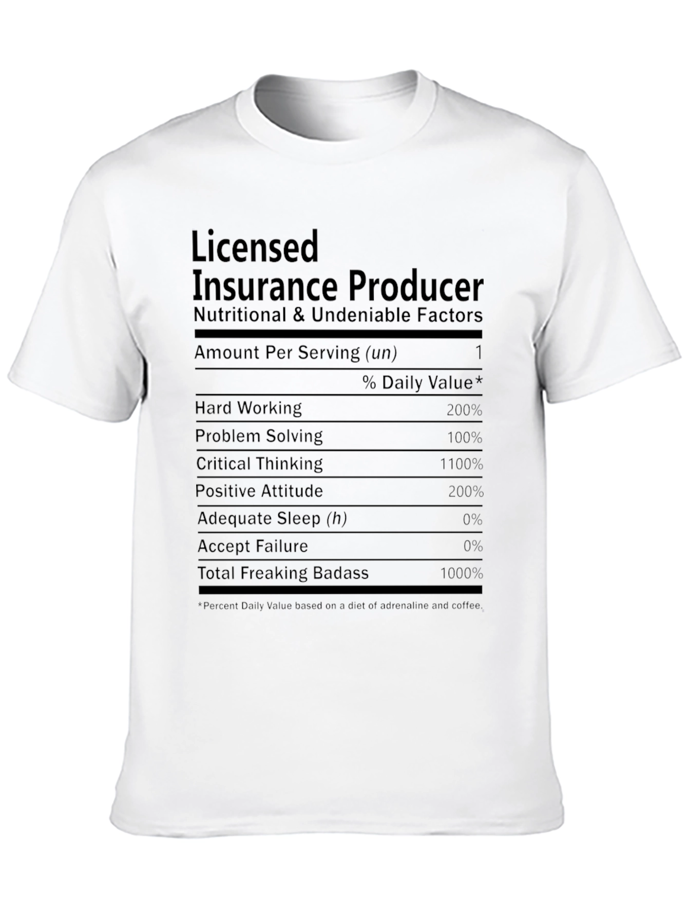 Licensed Insurance Producer T-Shirt - Nutritional Facts
