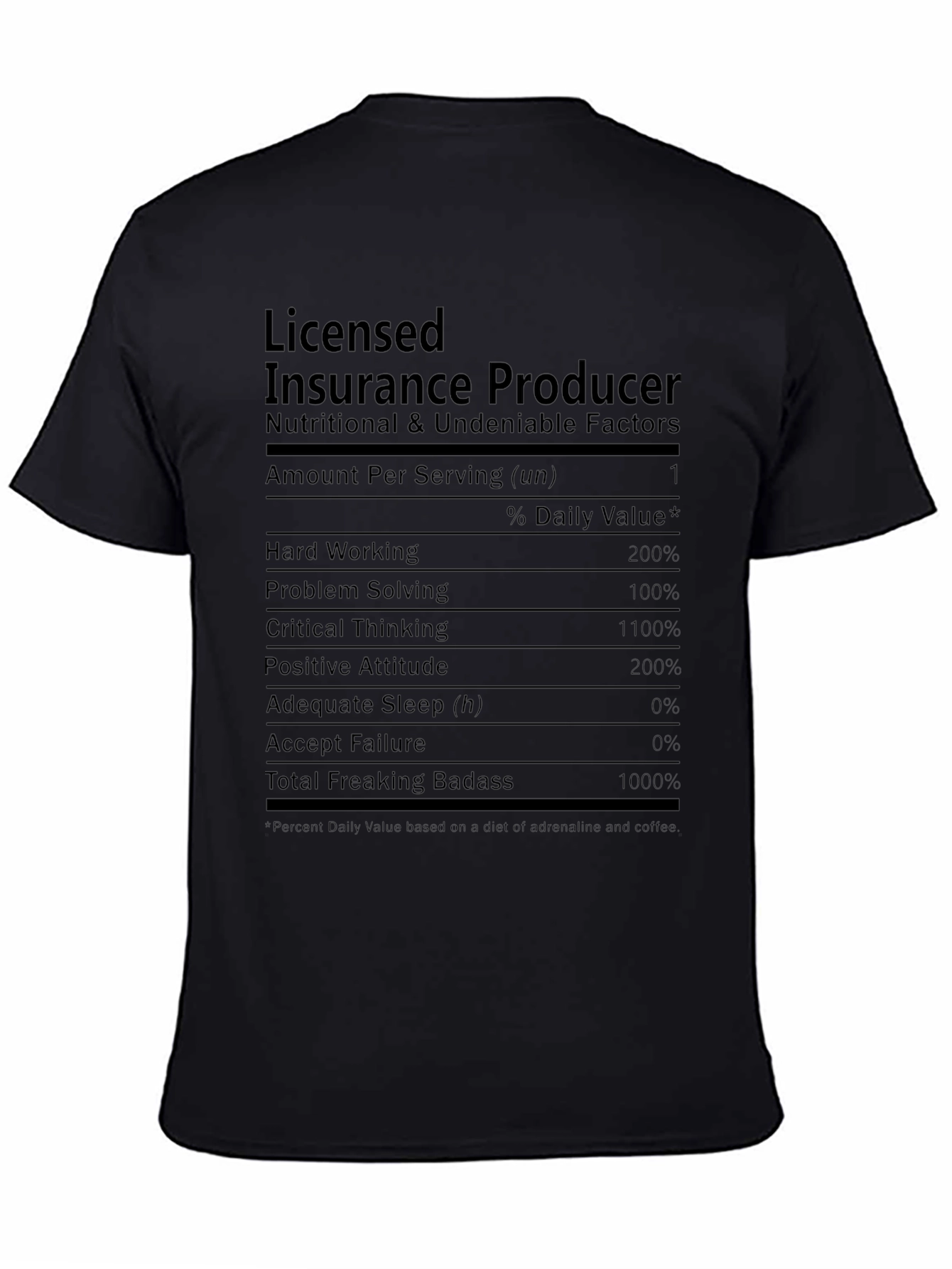 Licensed Insurance Producer T-Shirt - Nutritional Facts