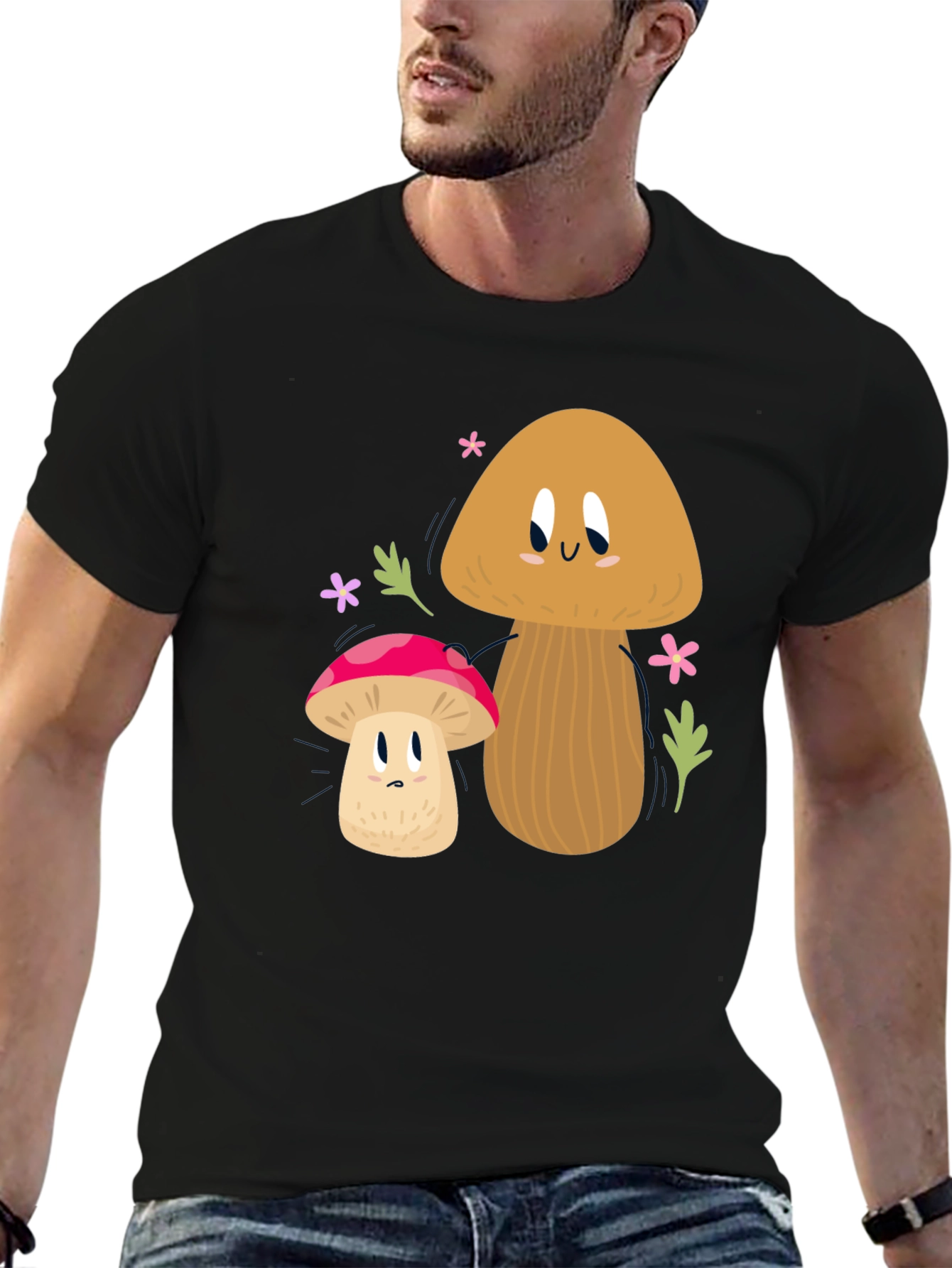 Cute Mushroom Graphic Tee - Black