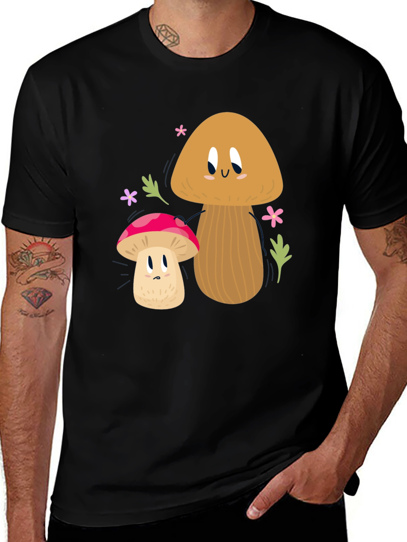 Cute Mushroom Graphic Tee - Black
