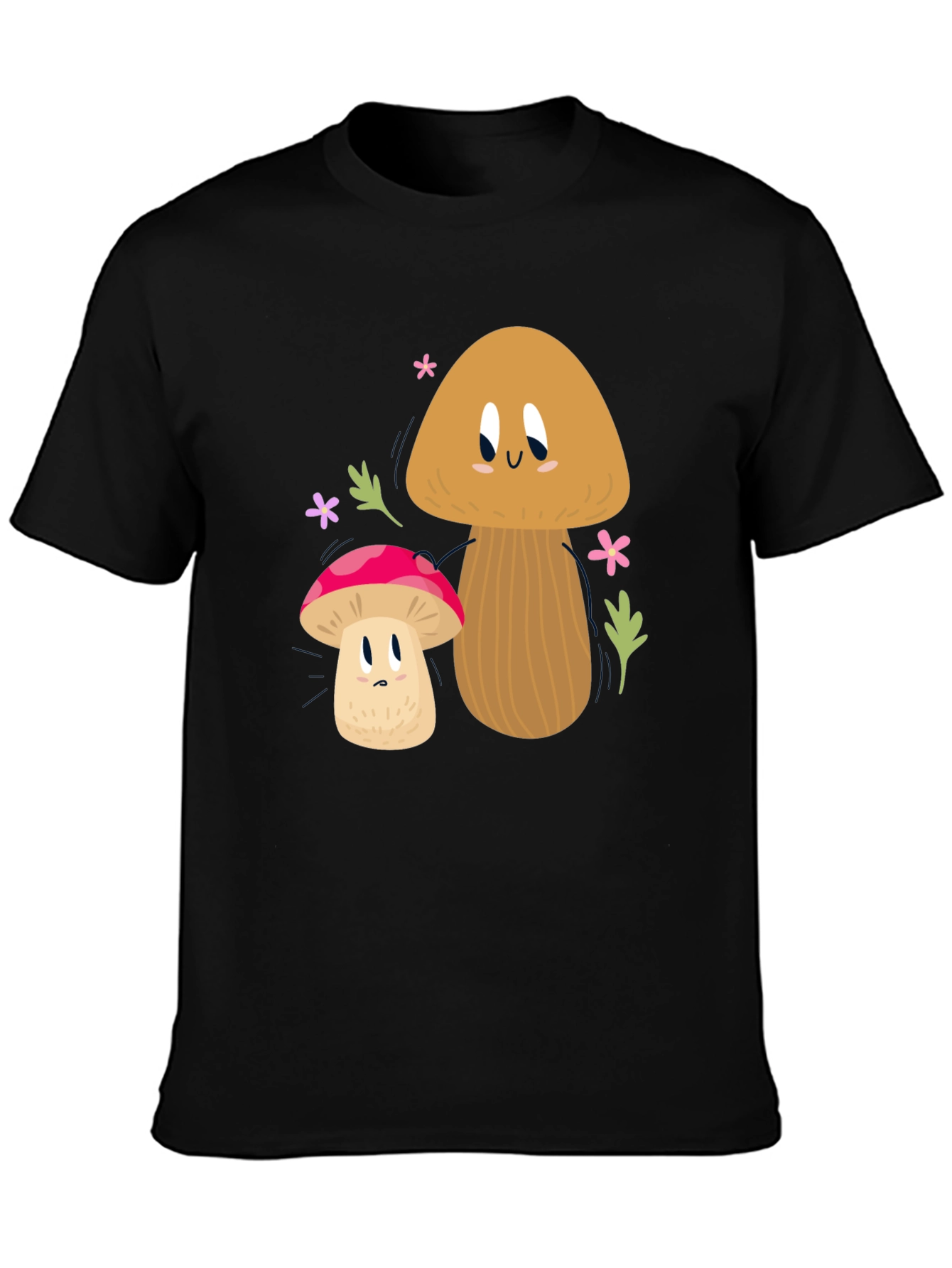 Cute Mushroom Graphic Tee - Black