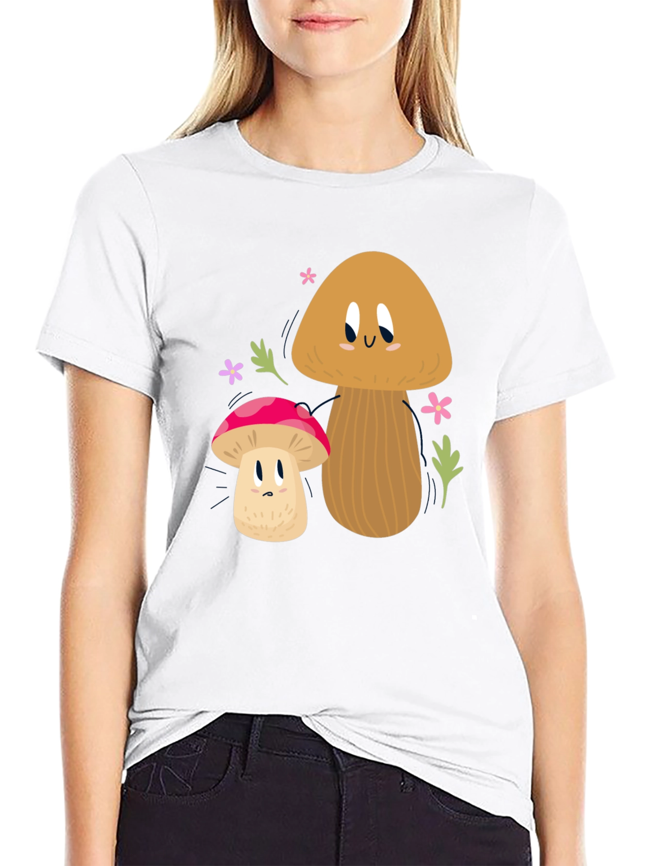 Cute Mushroom Graphic Tee - Black