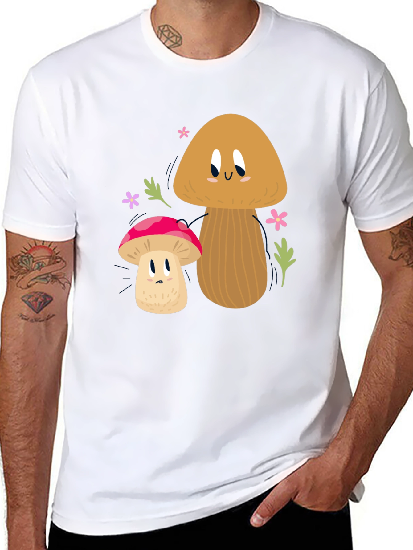 Cute Mushroom Graphic Tee - Black