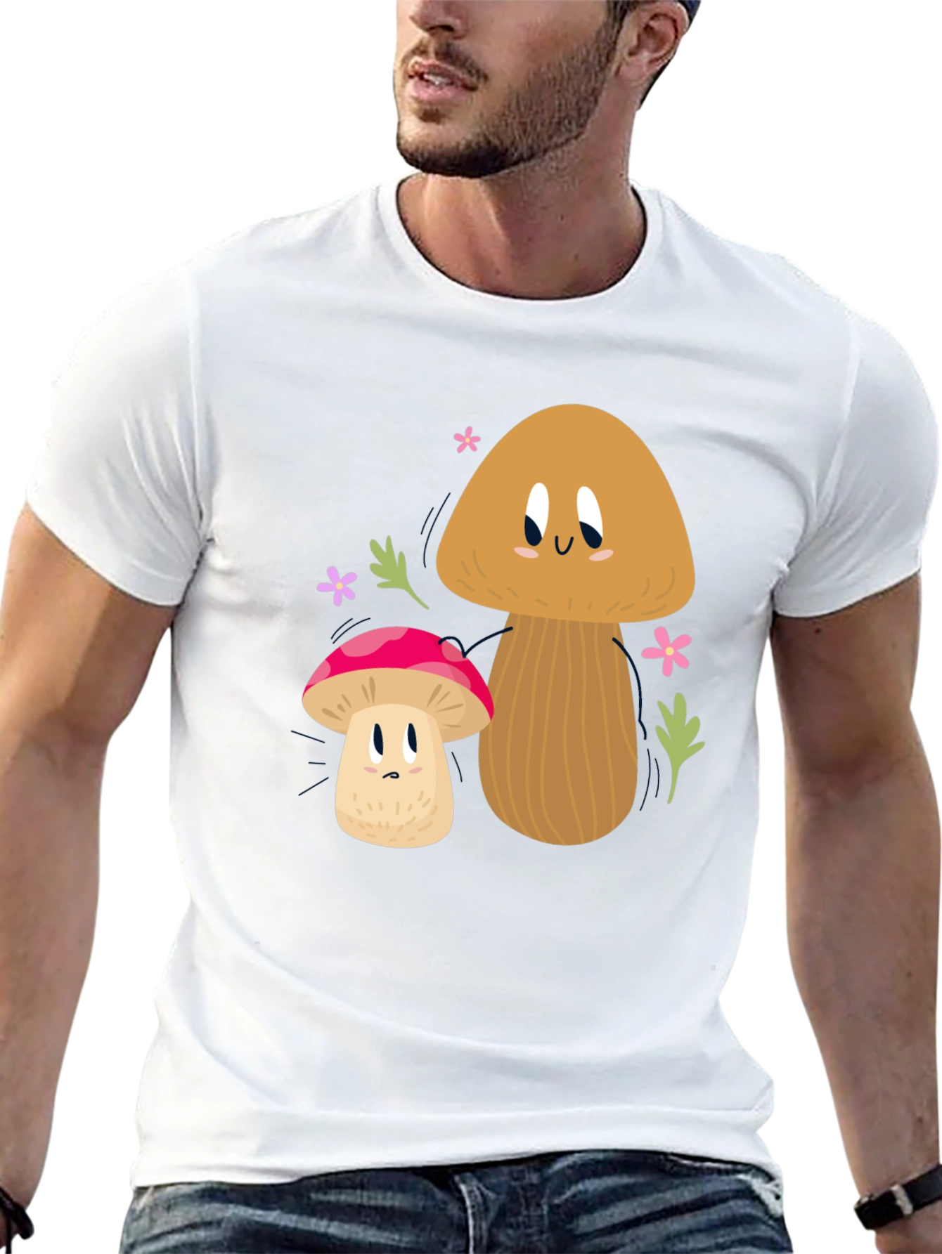 Cute Mushroom Graphic Tee - Black