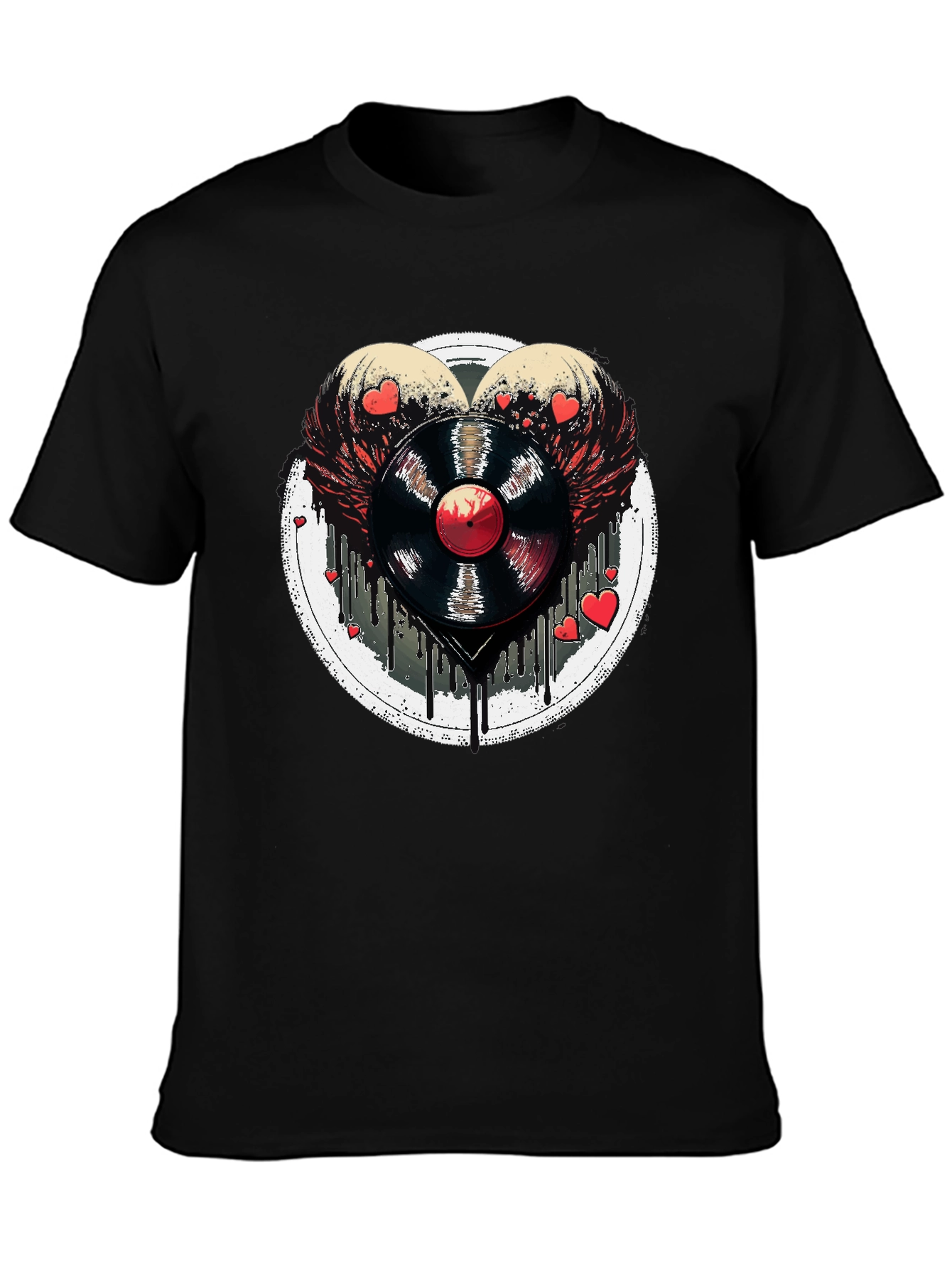 Vinyl Record Heart Wings Black T-Shirt