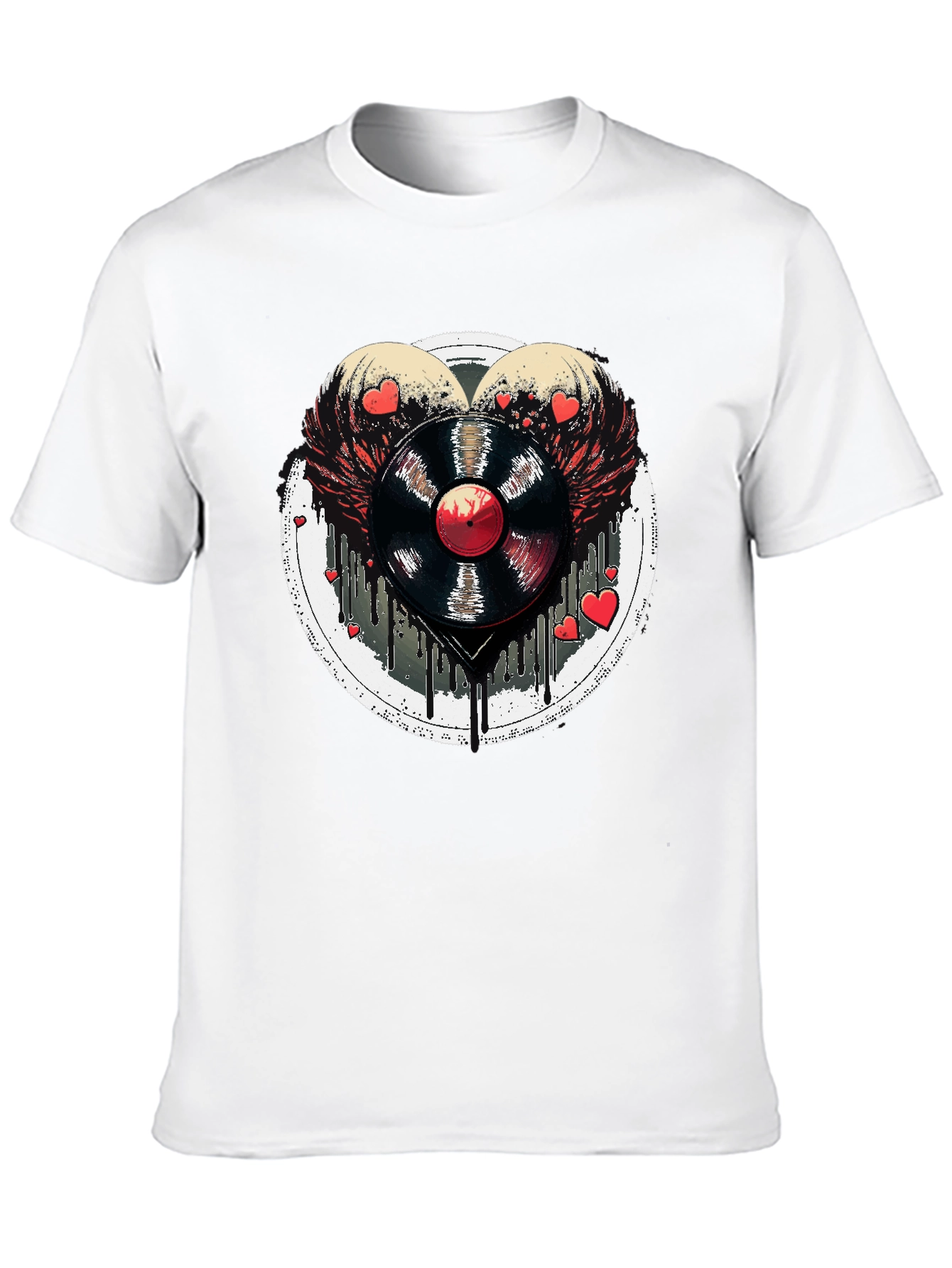 Vinyl Record Heart Wings Black T-Shirt