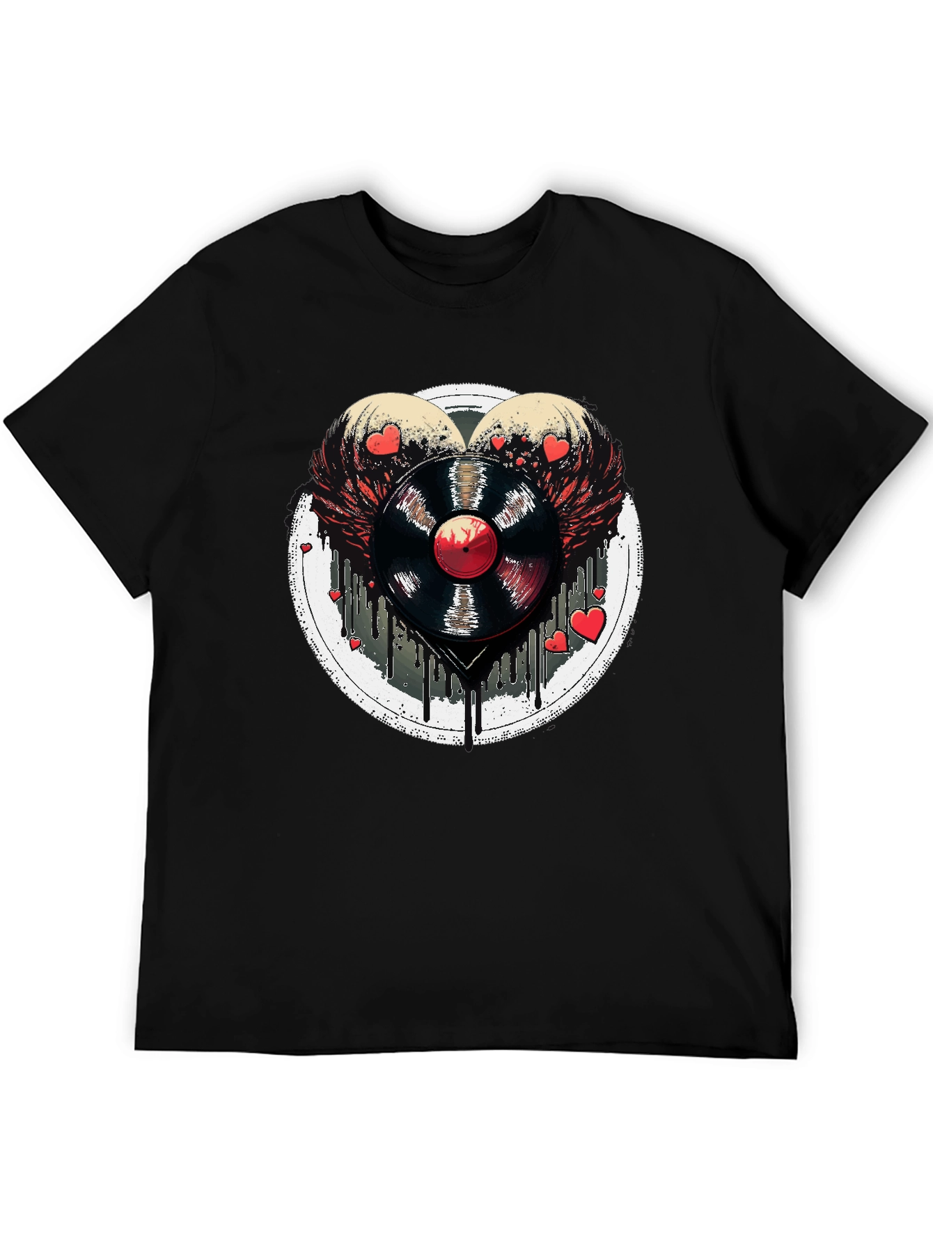 Vinyl Record Heart Wings Black T-Shirt