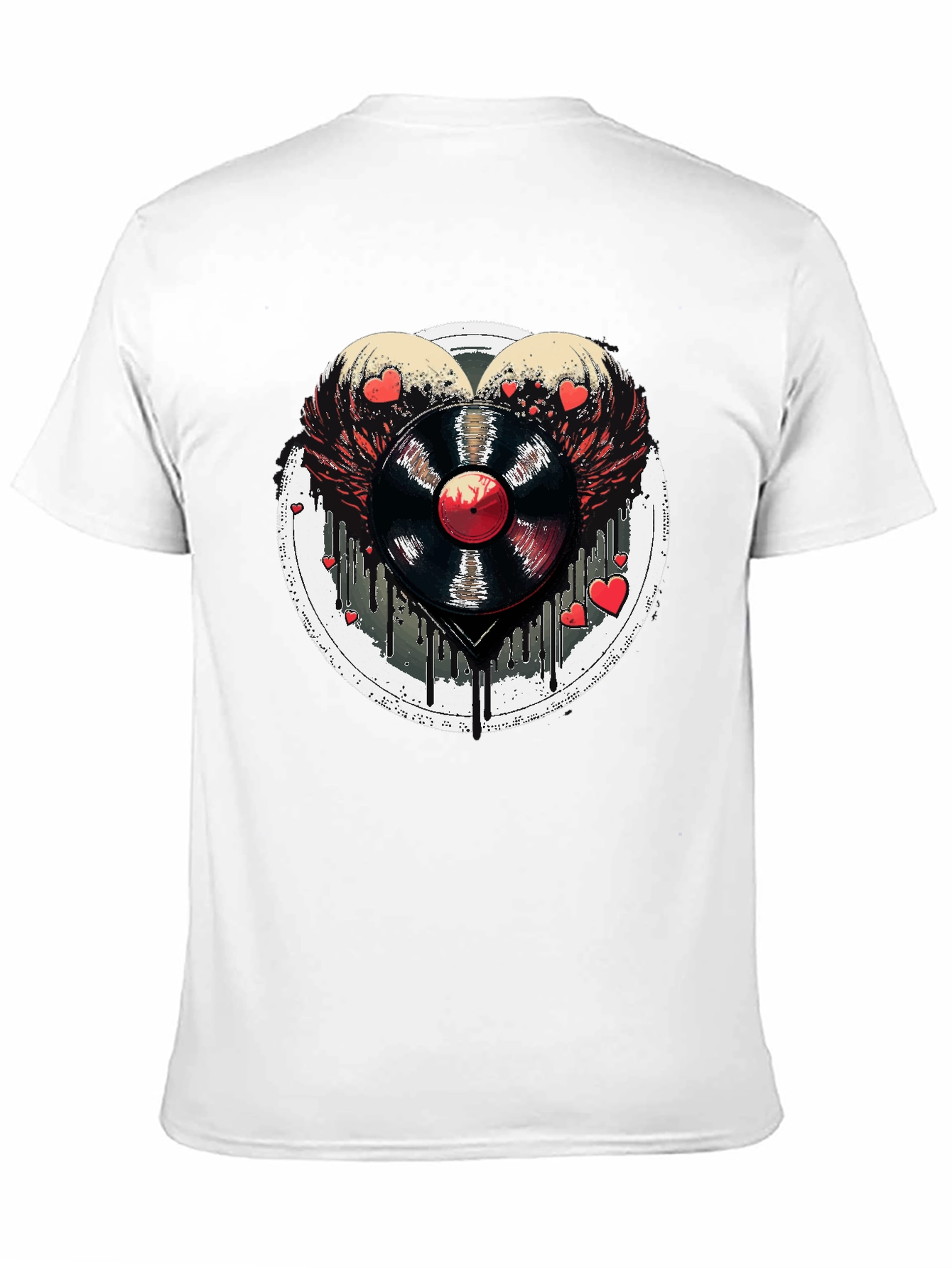 Vinyl Record Heart Wings Black T-Shirt