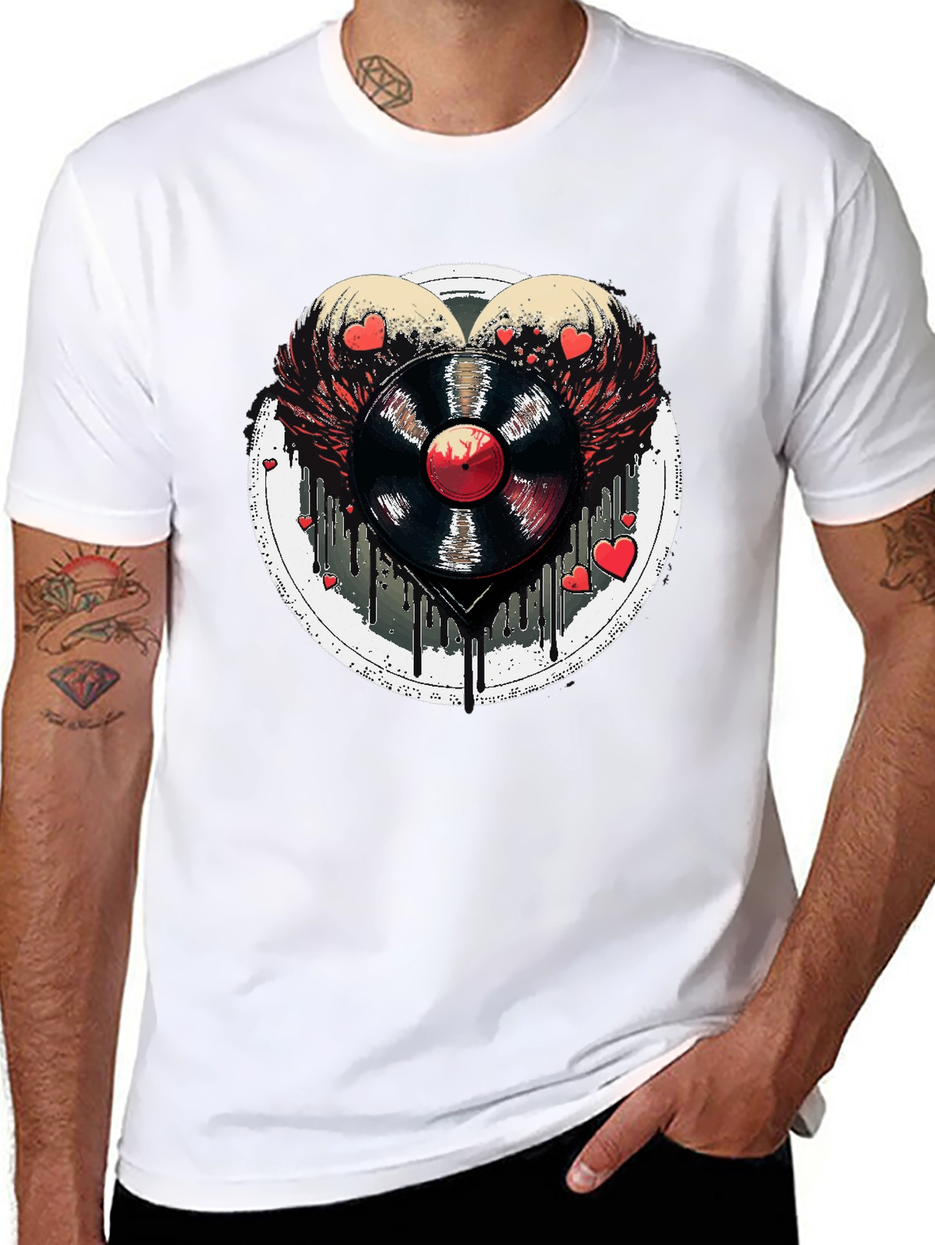 Vinyl Record Heart Wings Black T-Shirt