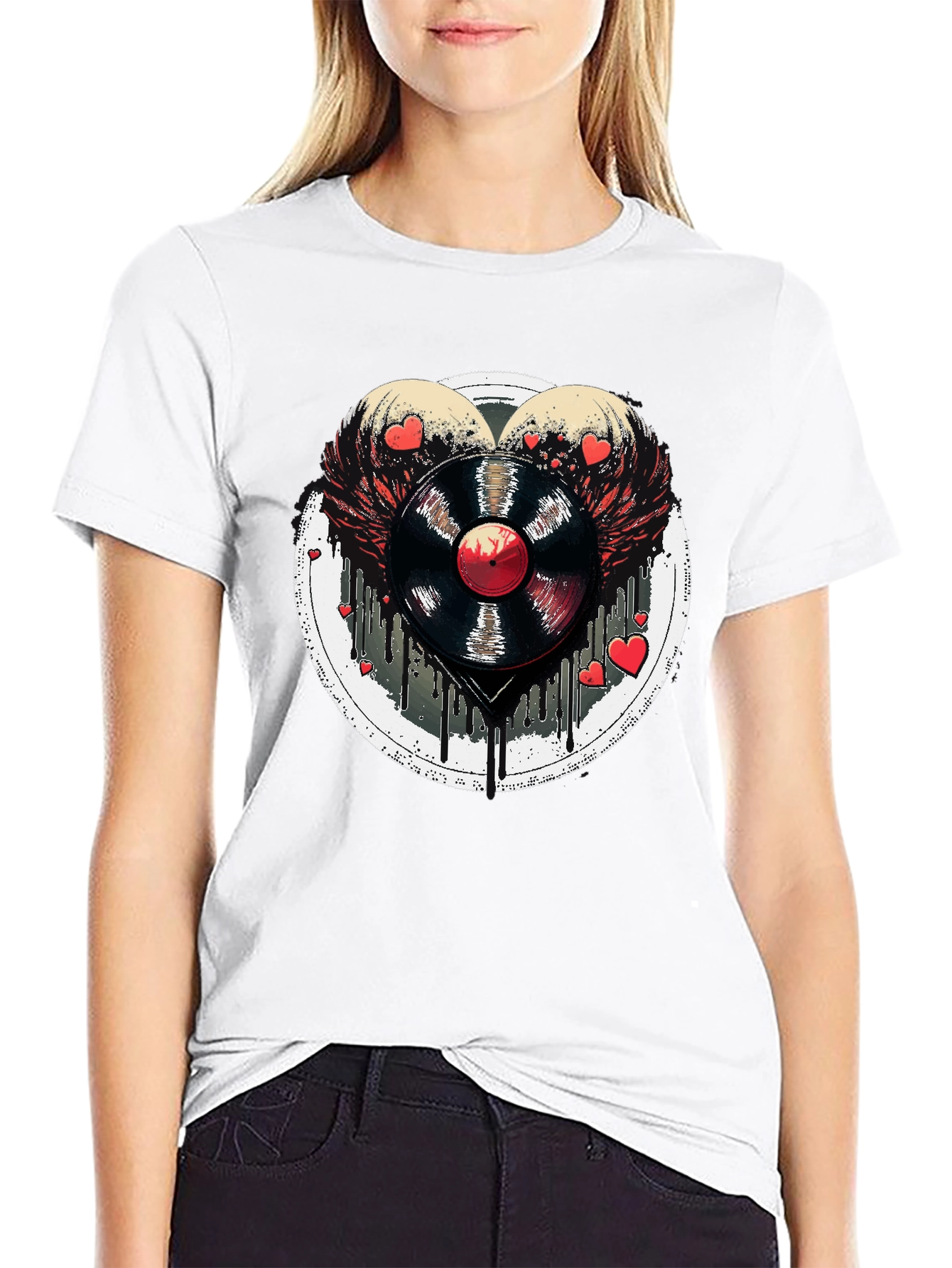 Vinyl Record Heart Wings Black T-Shirt