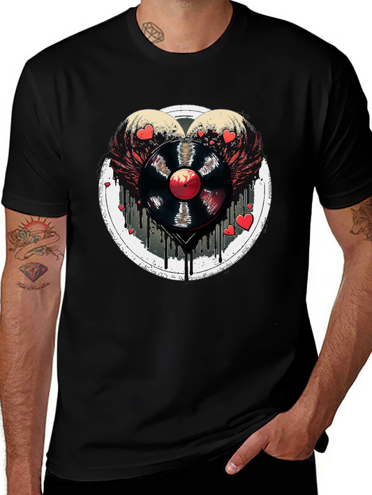 Vinyl Record Heart Wings Black T-Shirt