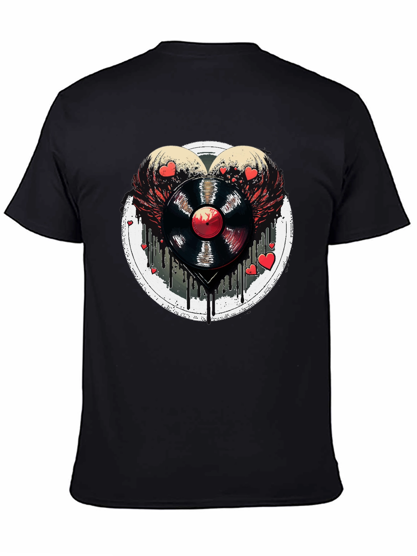 Vinyl Record Heart Wings Black T-Shirt
