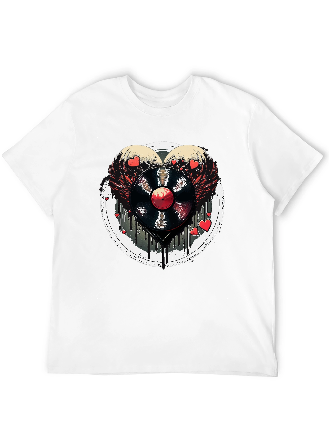 Vinyl Record Heart Wings Black T-Shirt