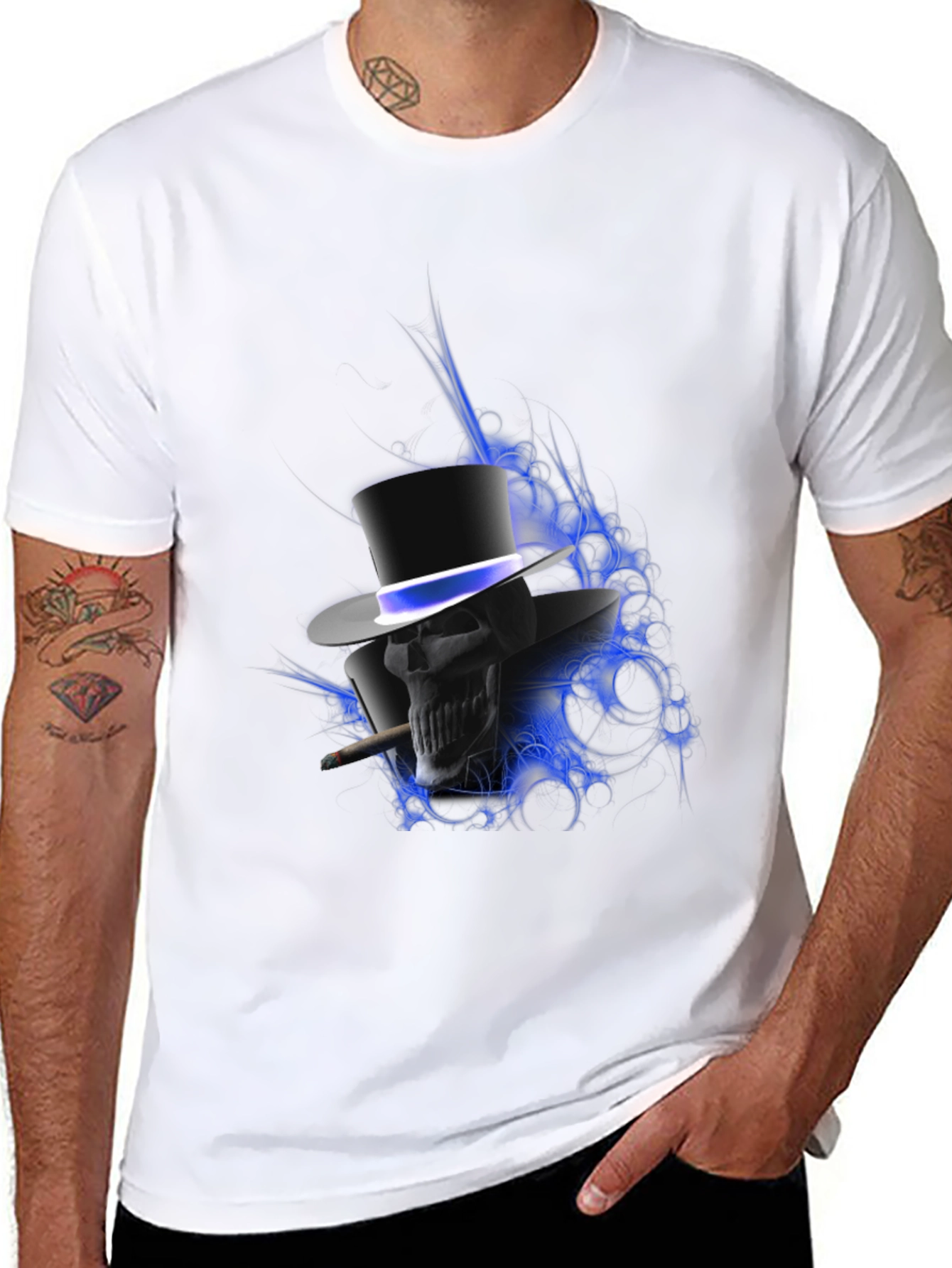 Skull in Top Hat Graphic T-Shirt