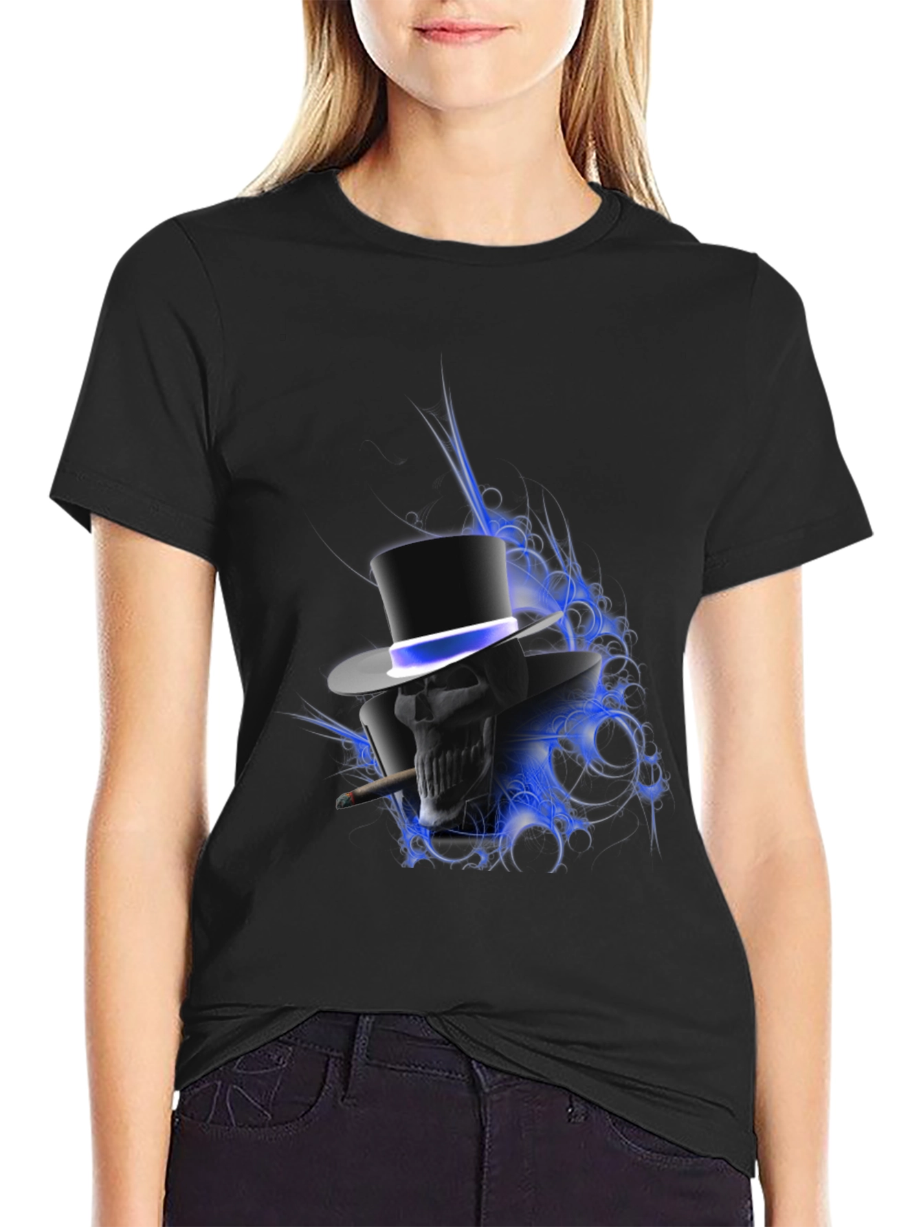 Skull in Top Hat Graphic T-Shirt