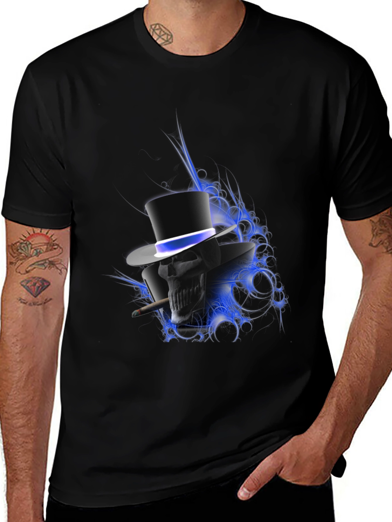 Skull in Top Hat Graphic T-Shirt