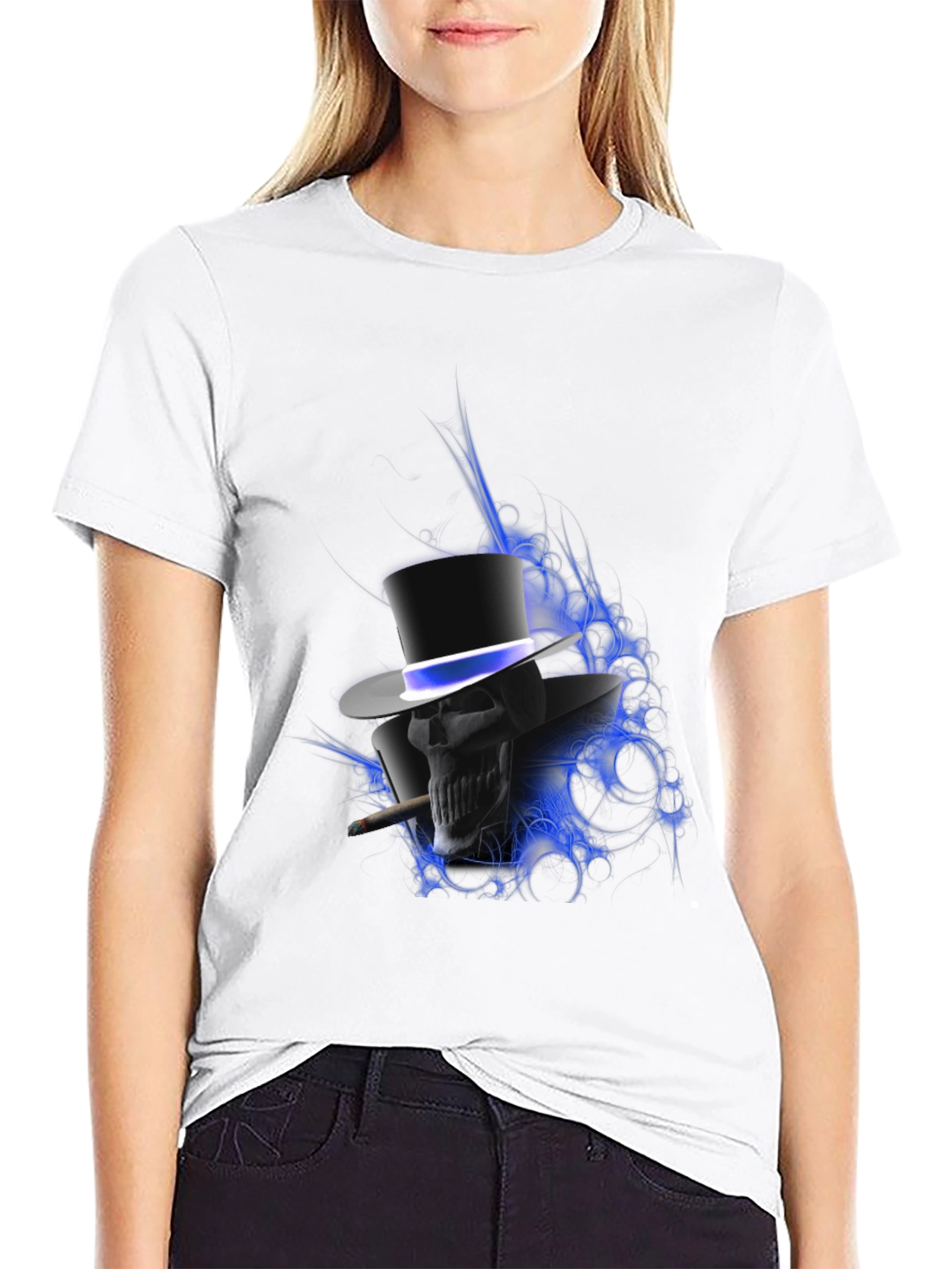 Skull in Top Hat Graphic T-Shirt