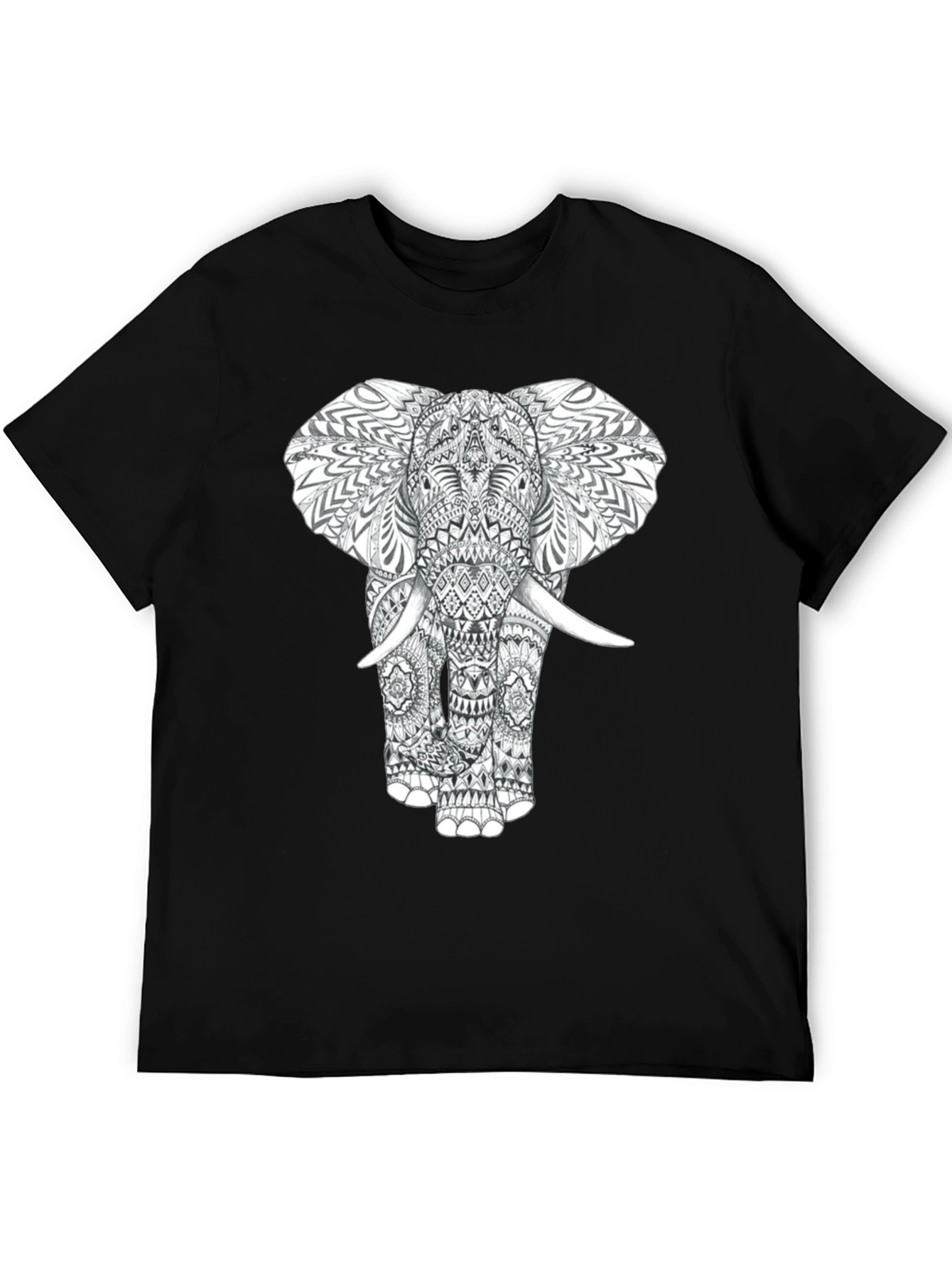 Elephant Graphic Print Mens Black T-Shirt