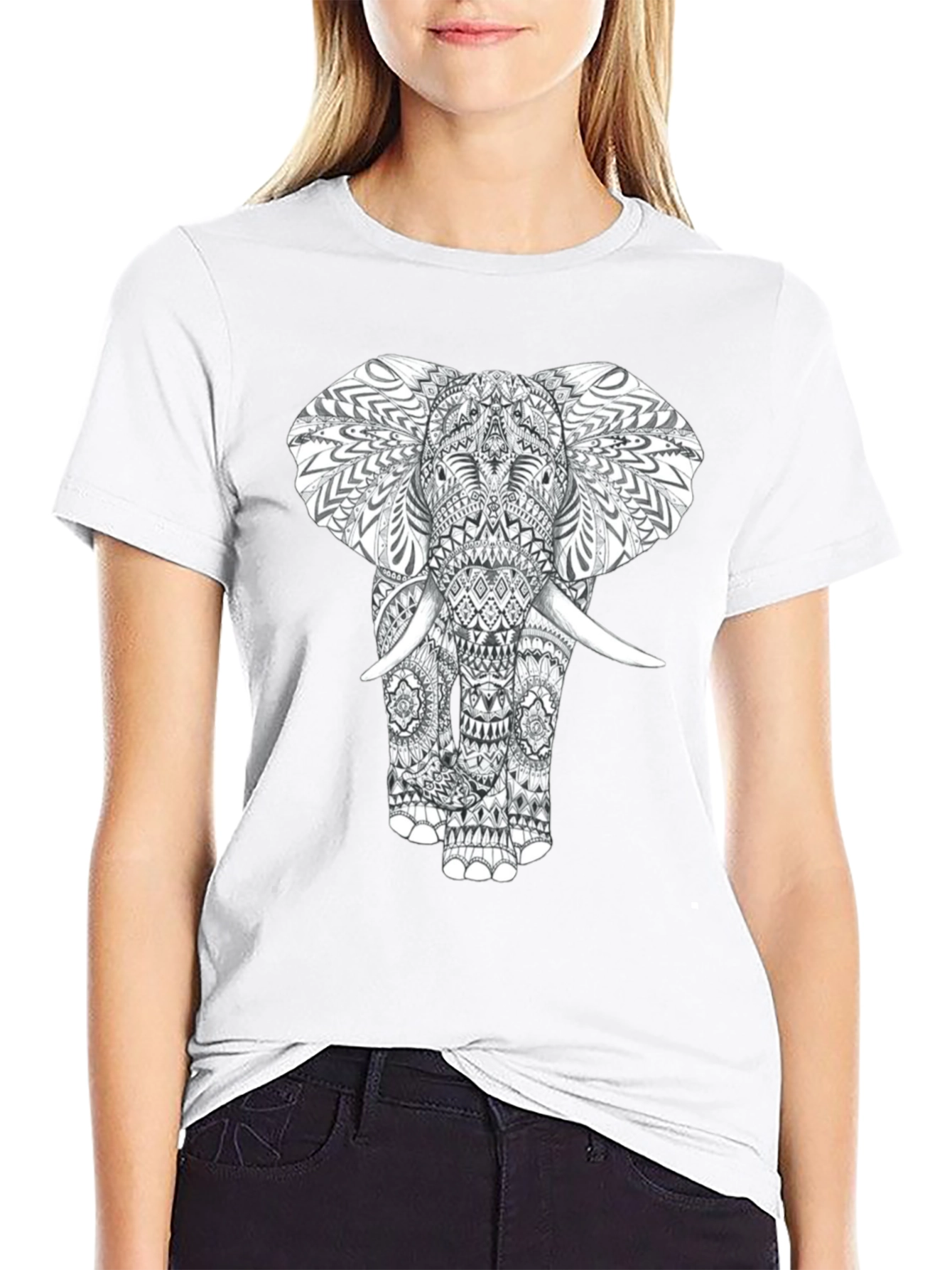 Elephant Graphic Print Mens Black T-Shirt