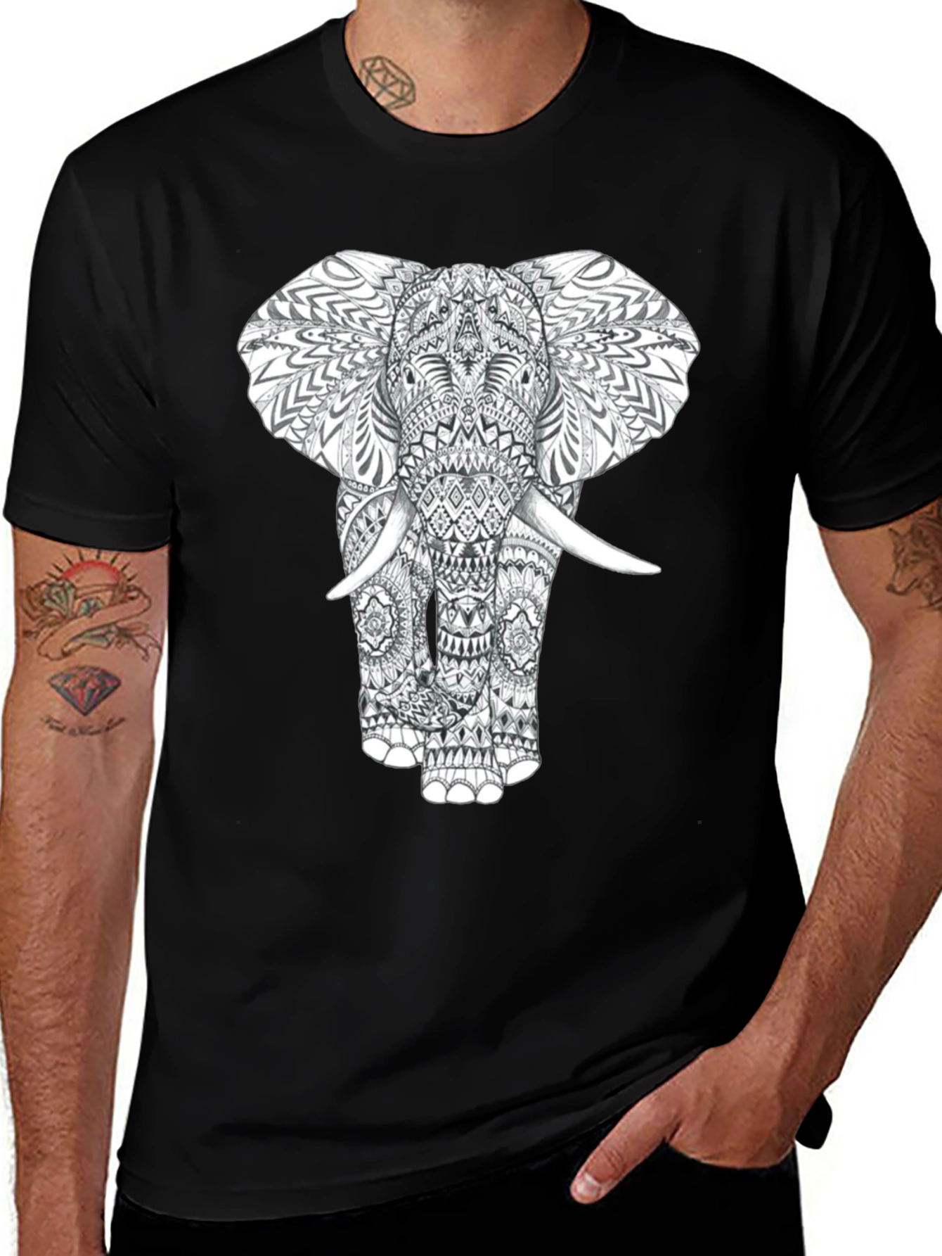 Elephant Graphic Print Mens Black T-Shirt
