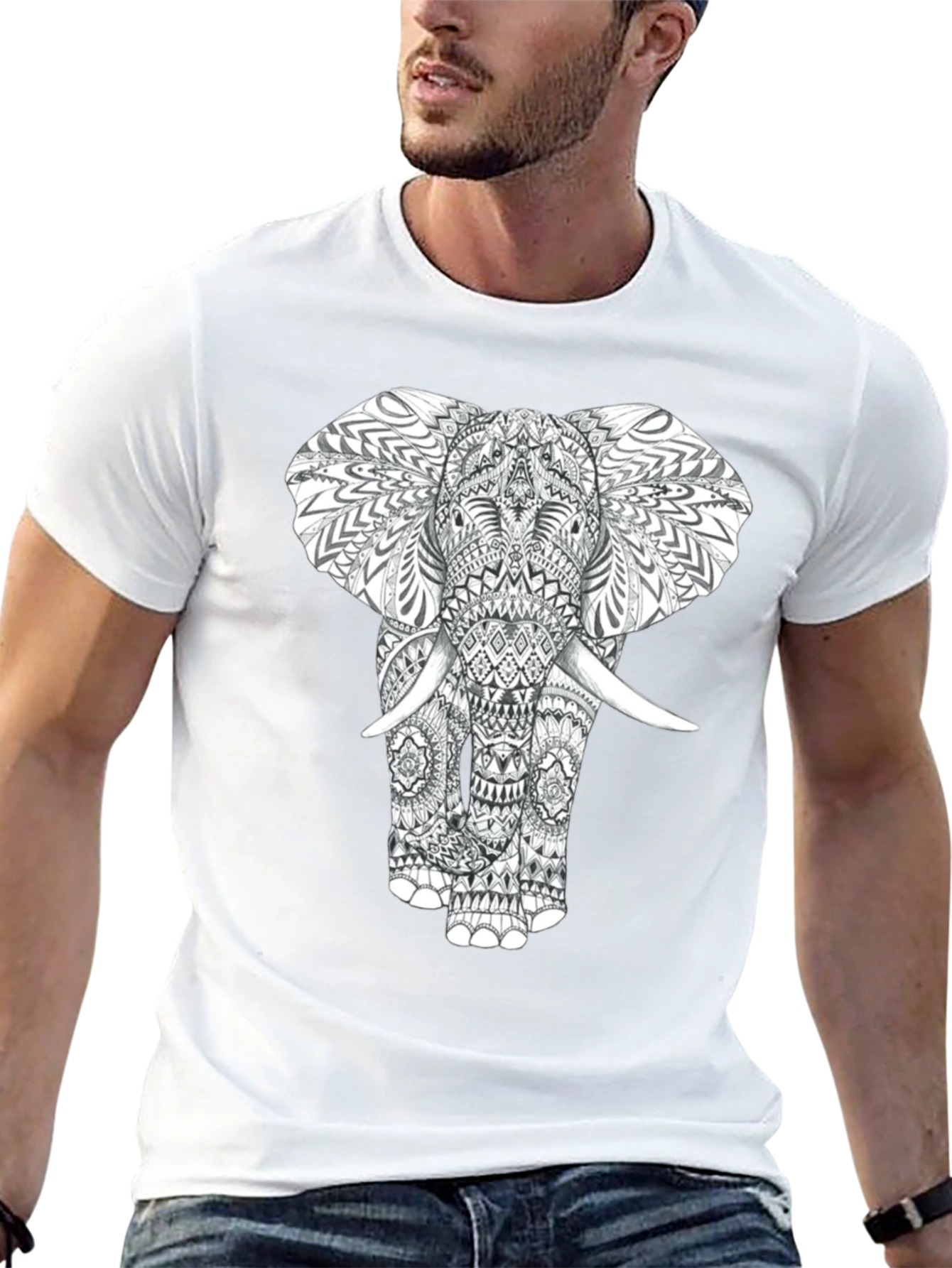 Elephant Graphic Print Mens Black T-Shirt