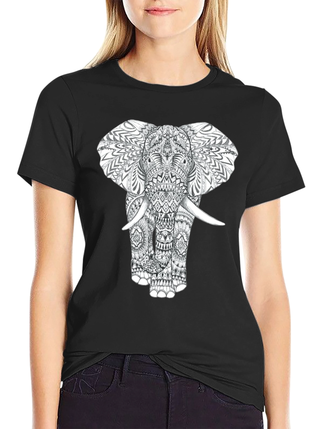 Elephant Graphic Print Mens Black T-Shirt