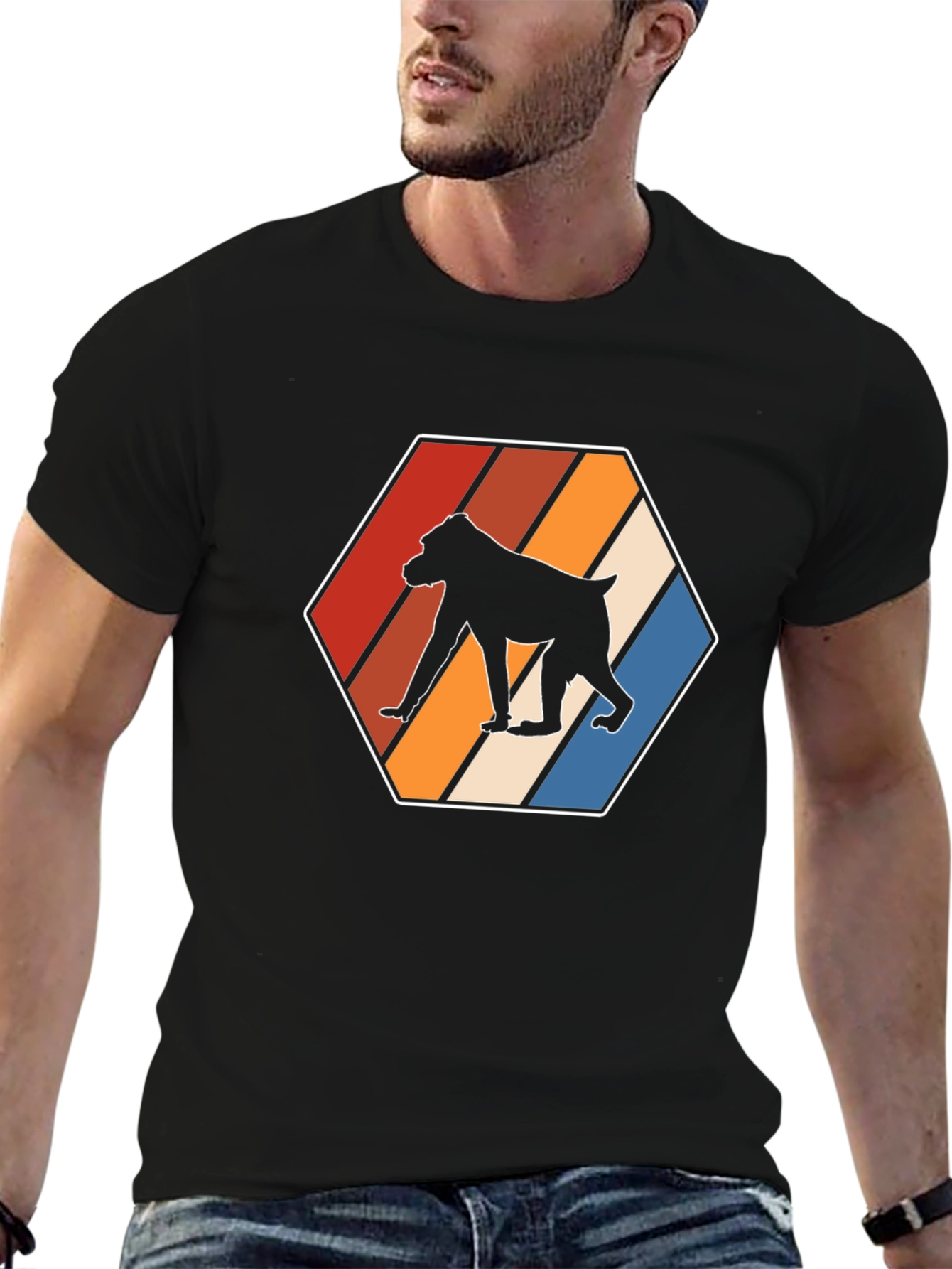 Retro Baboon Graphic Tee - Cool Hexagon Design