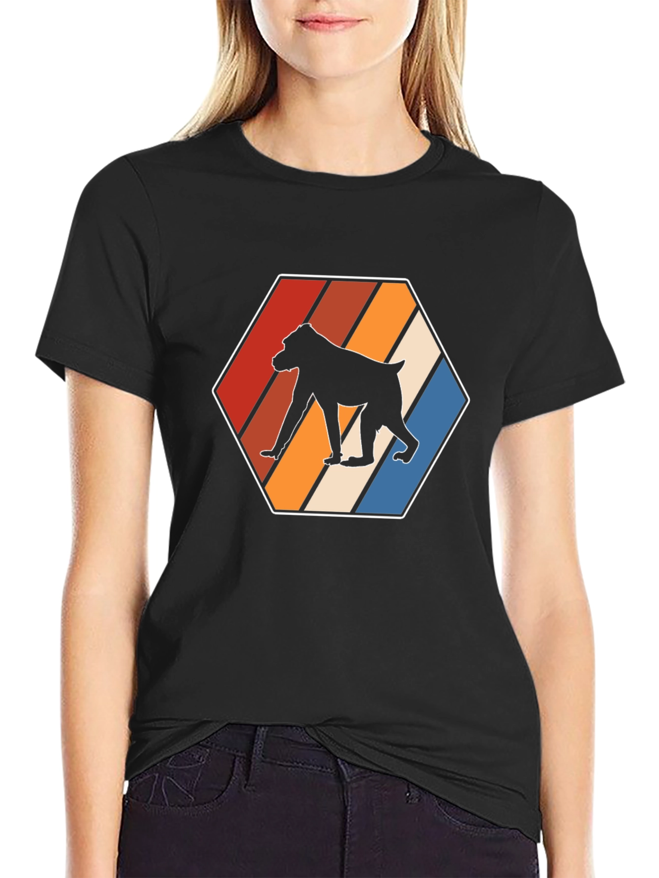 Retro Baboon Graphic Tee - Cool Hexagon Design