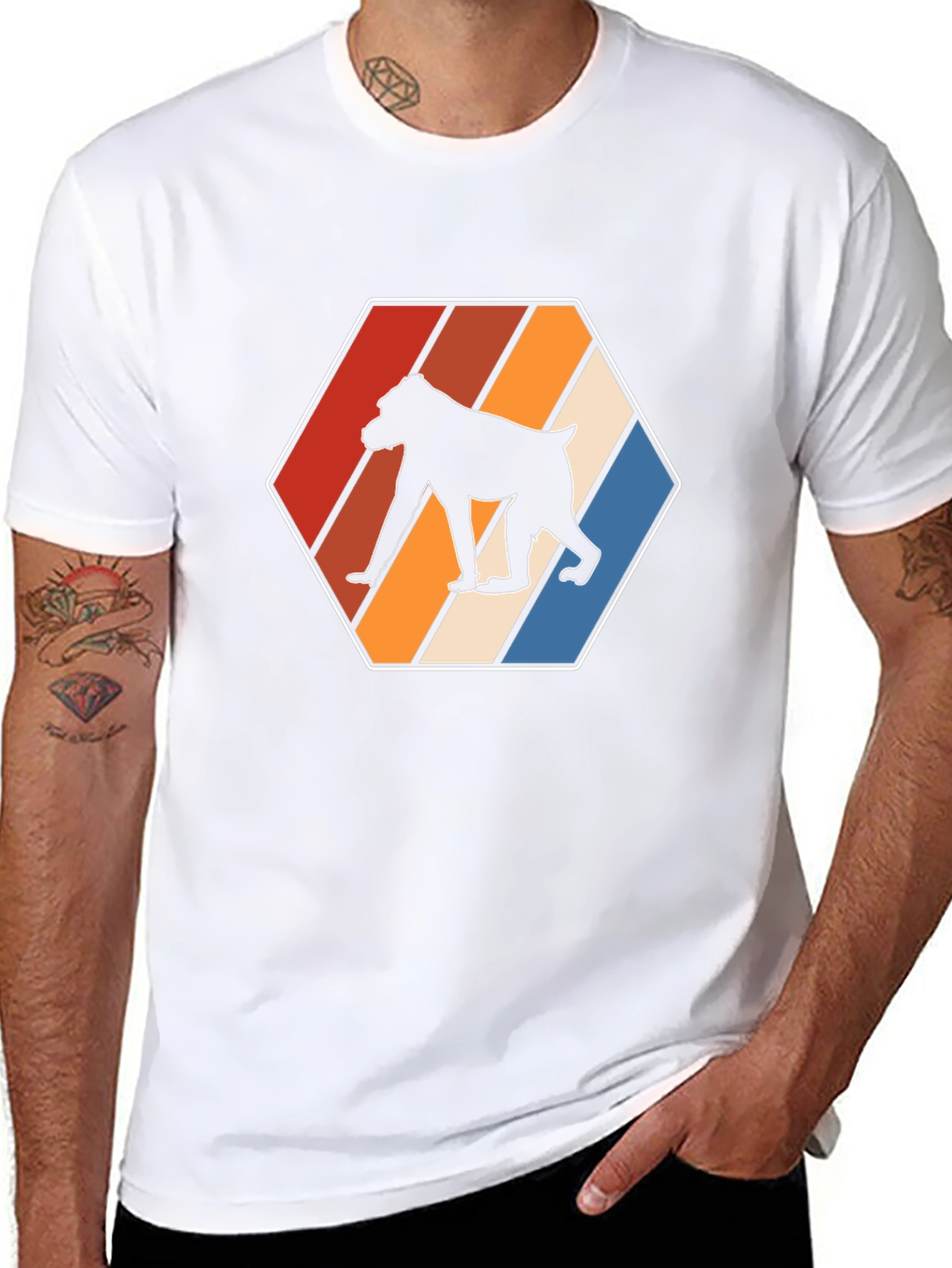 Retro Baboon Graphic Tee - Cool Hexagon Design