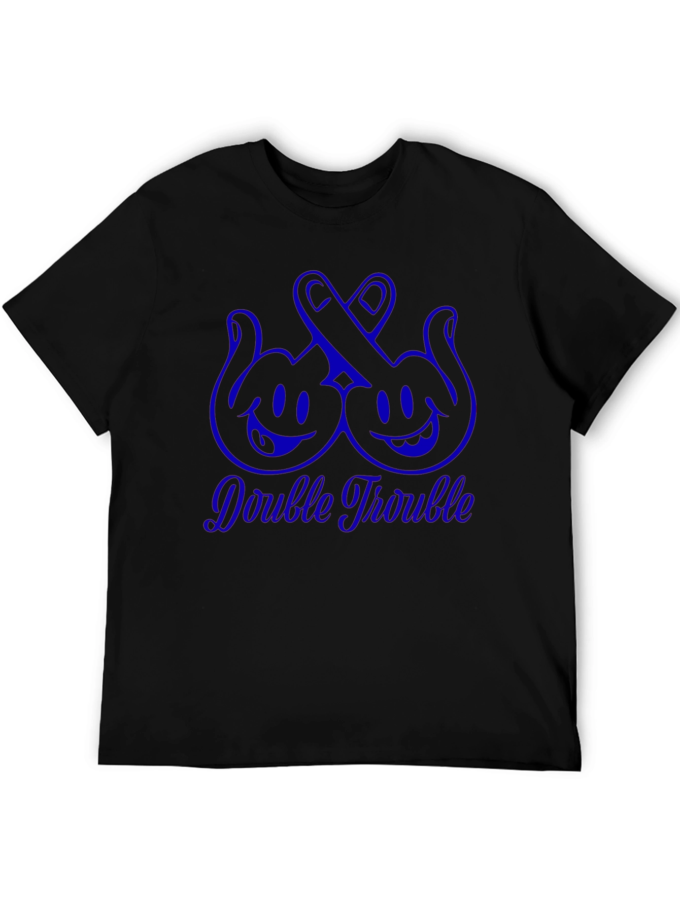 Double Trouble Graphic Tee - Black Cotton T-Shirt