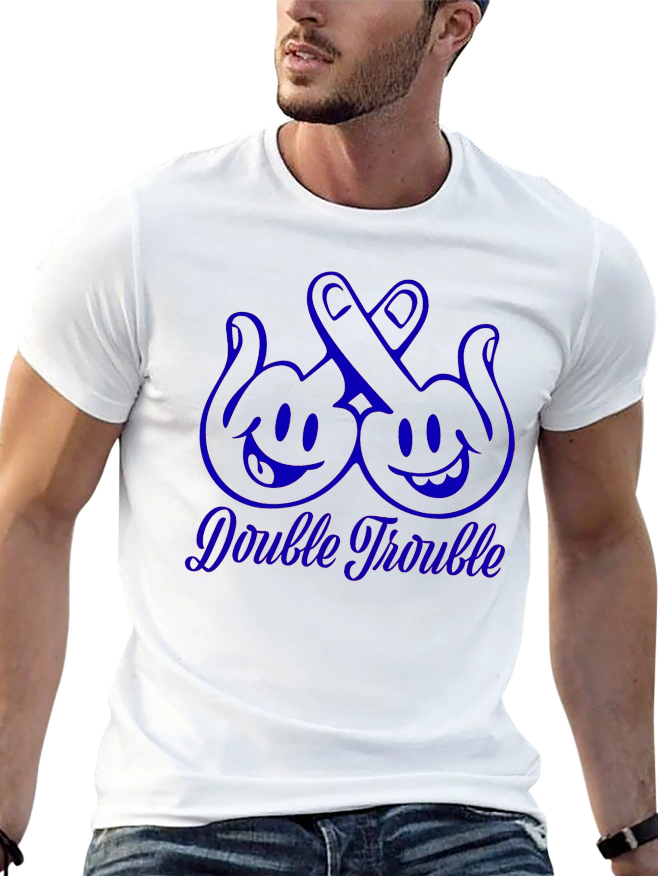 Double Trouble Graphic Tee - Black Cotton T-Shirt