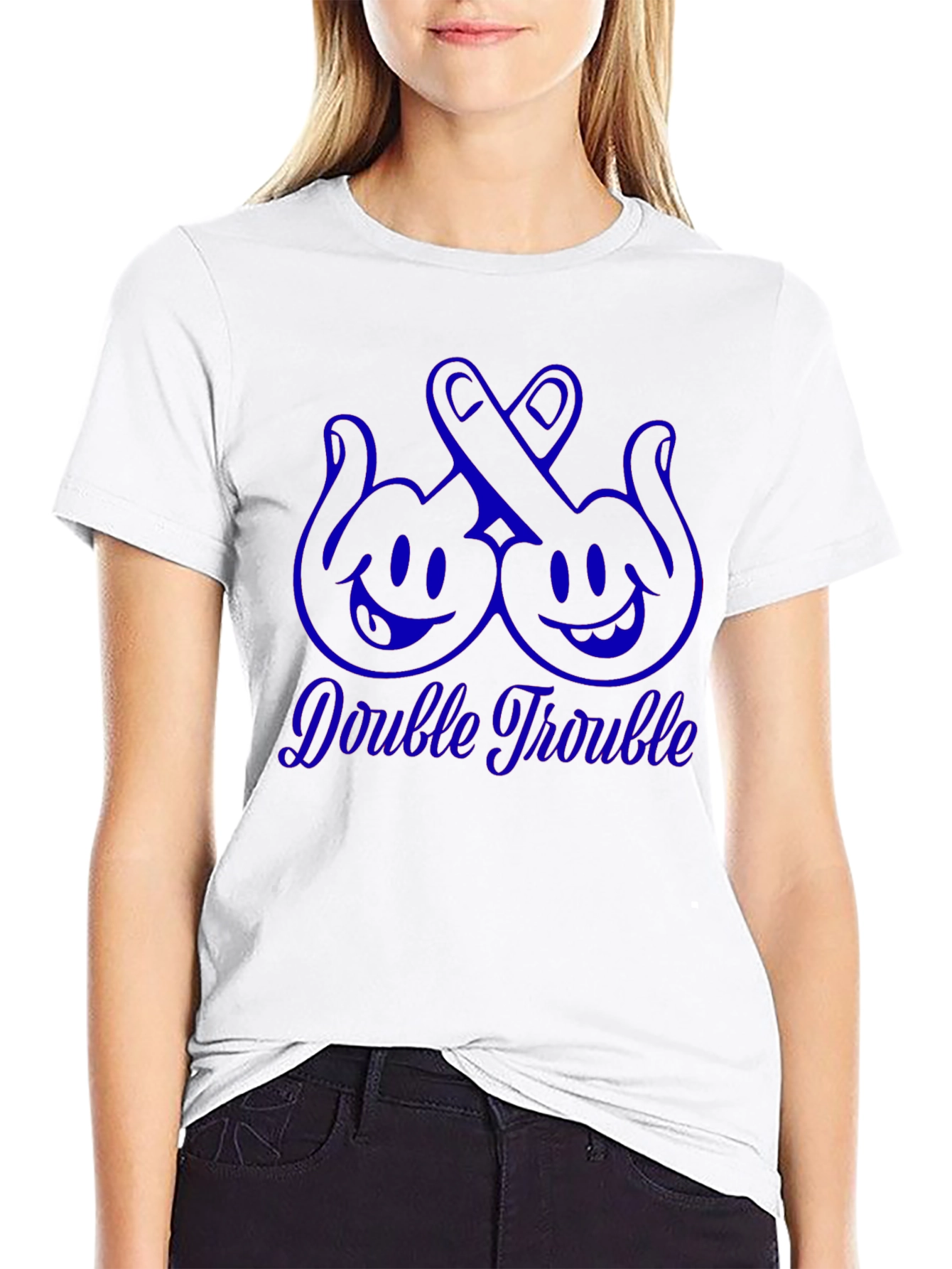 Double Trouble Graphic Tee - Black Cotton T-Shirt