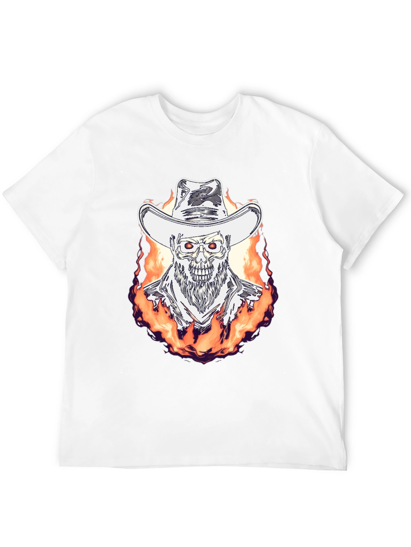 Flaming Cowboy Skull Graphic Tee - Black