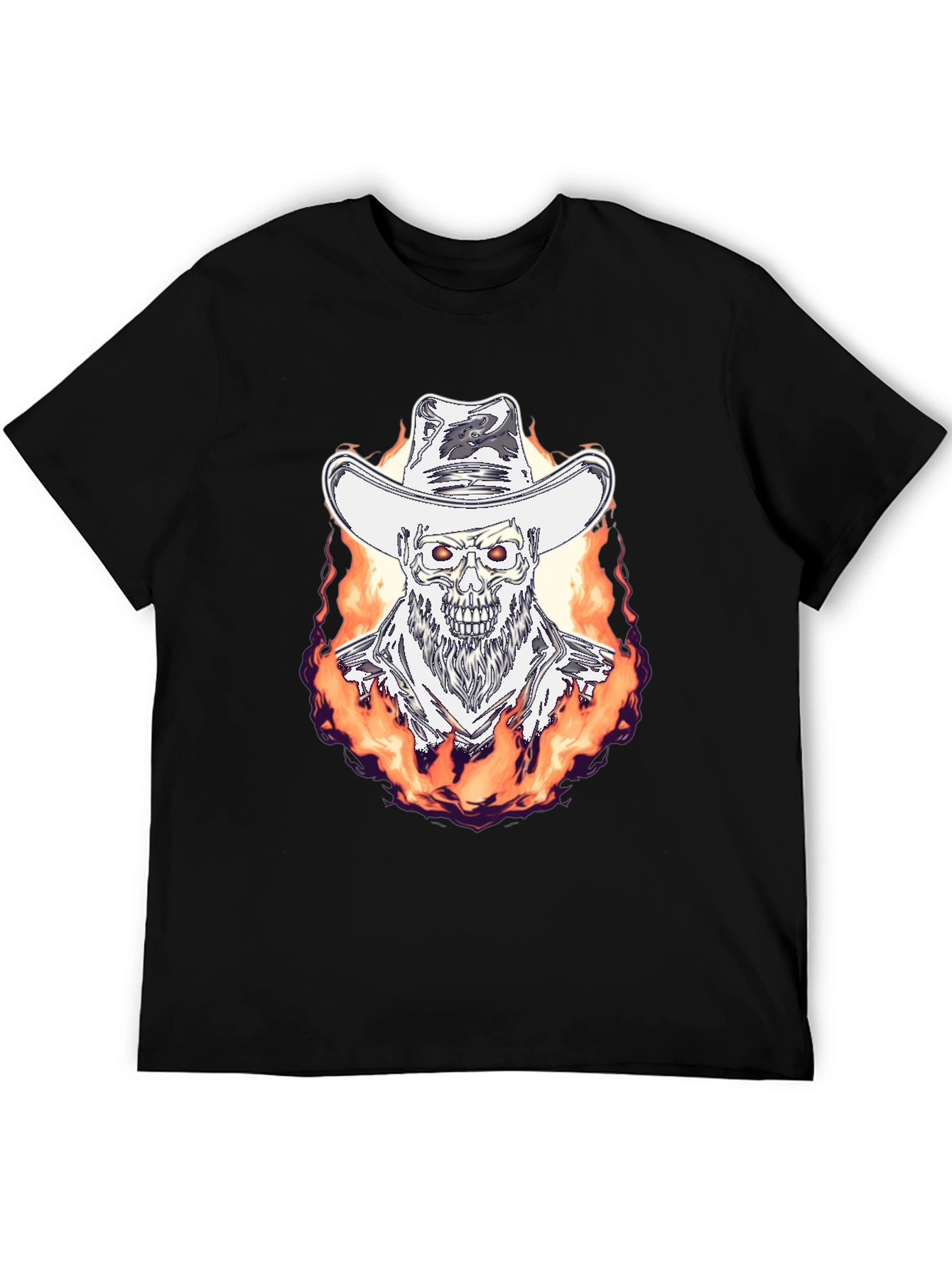 Flaming Cowboy Skull Graphic Tee - Black