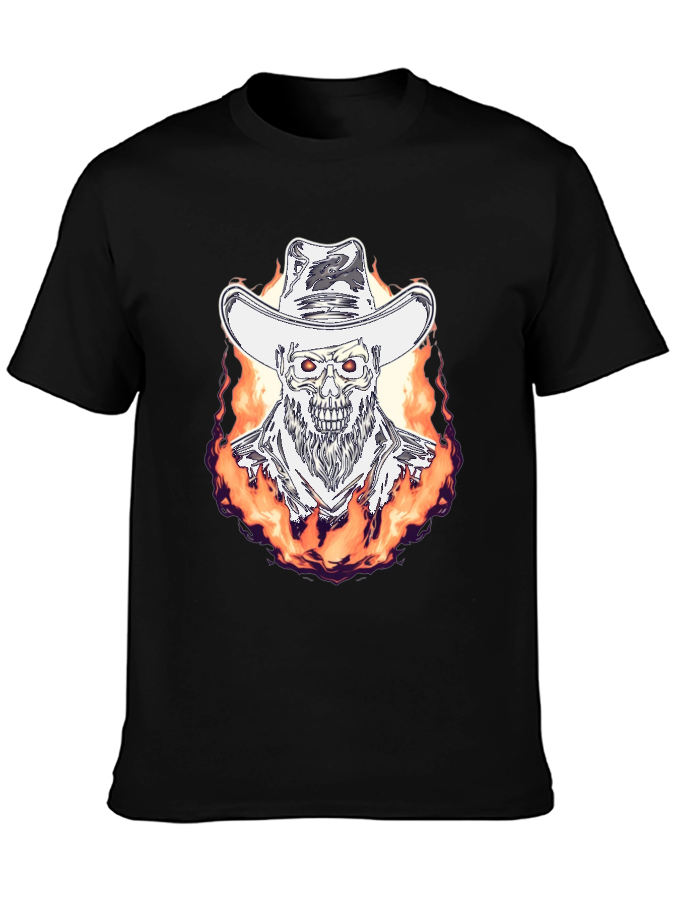 Flaming Cowboy Skull Graphic Tee - Black