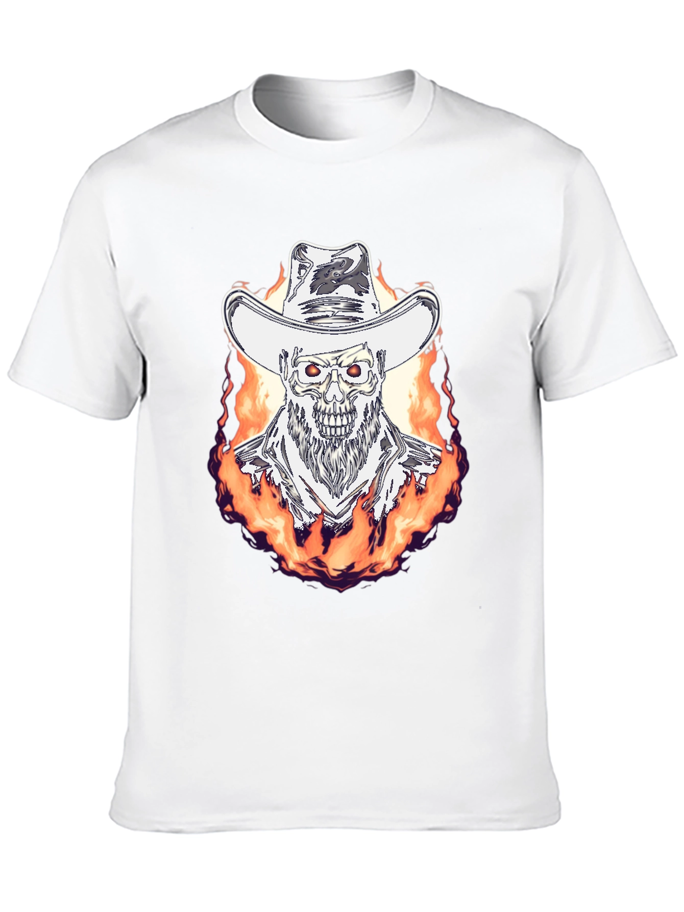 Flaming Cowboy Skull Graphic Tee - Black