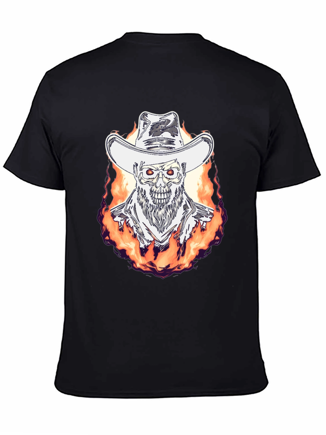 Flaming Cowboy Skull Graphic Tee - Black