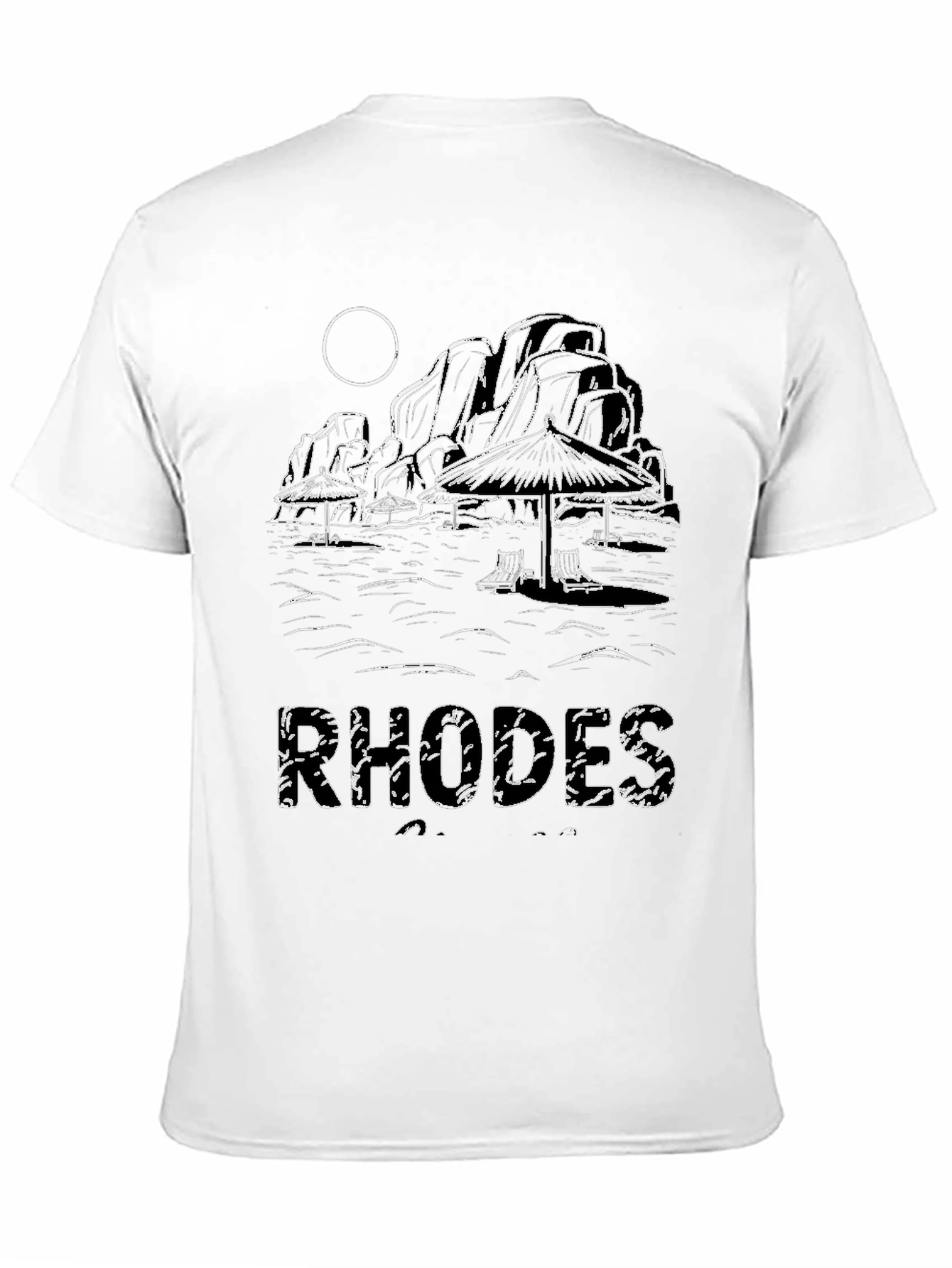 Rhodes Beach Scene Black T-Shirt