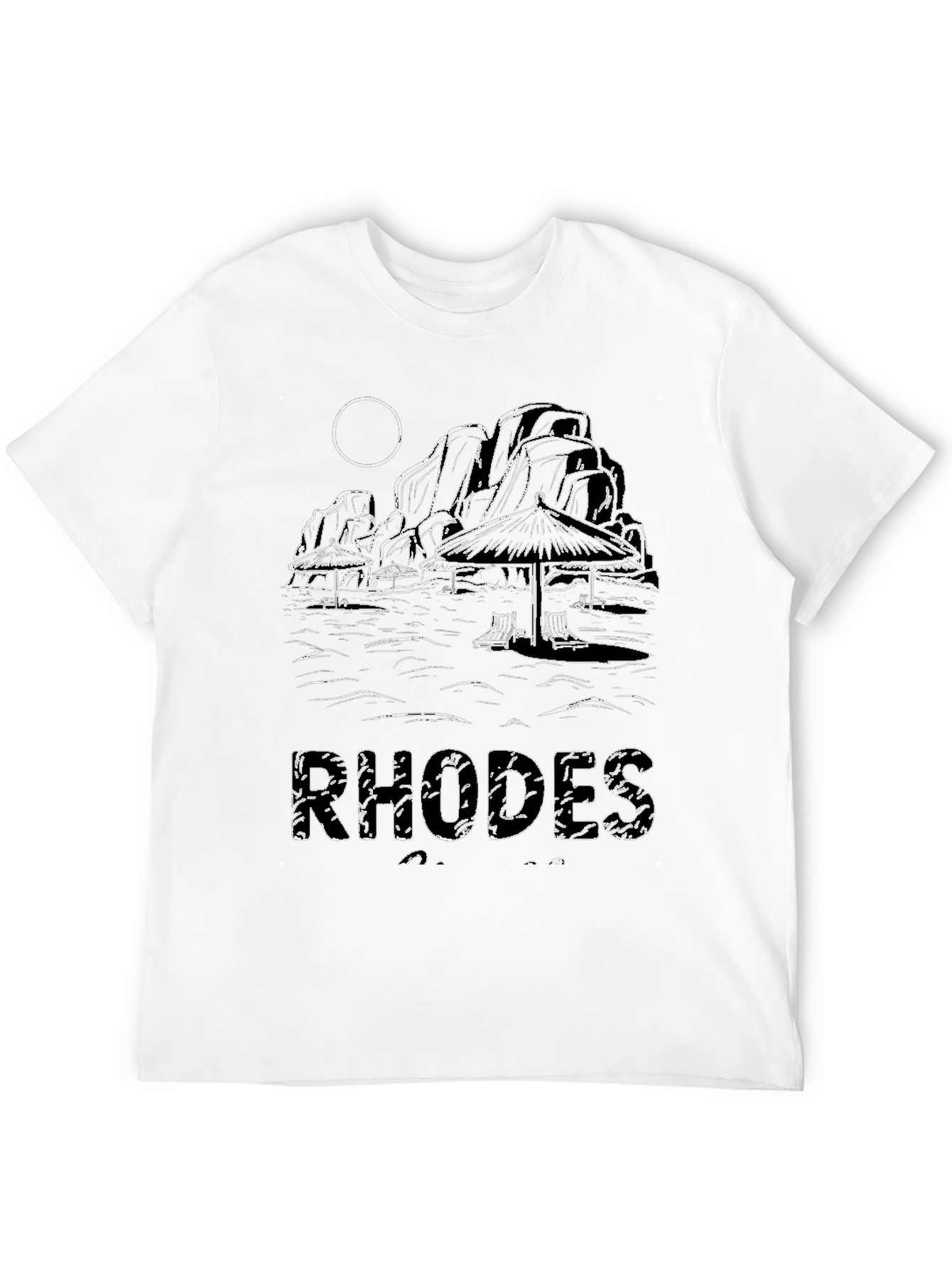 Rhodes Beach Scene Black T-Shirt