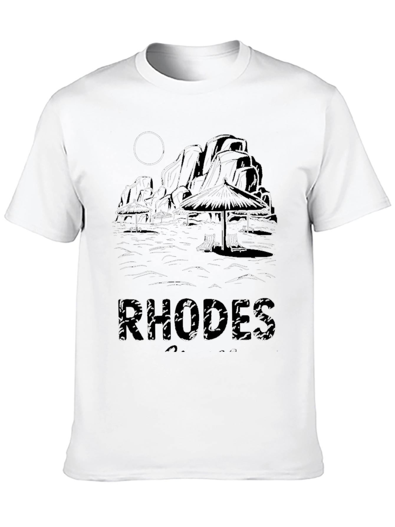 Rhodes Beach Scene Black T-Shirt