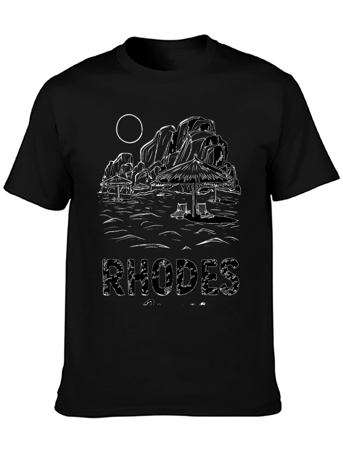 Rhodes Beach Scene Black T-Shirt