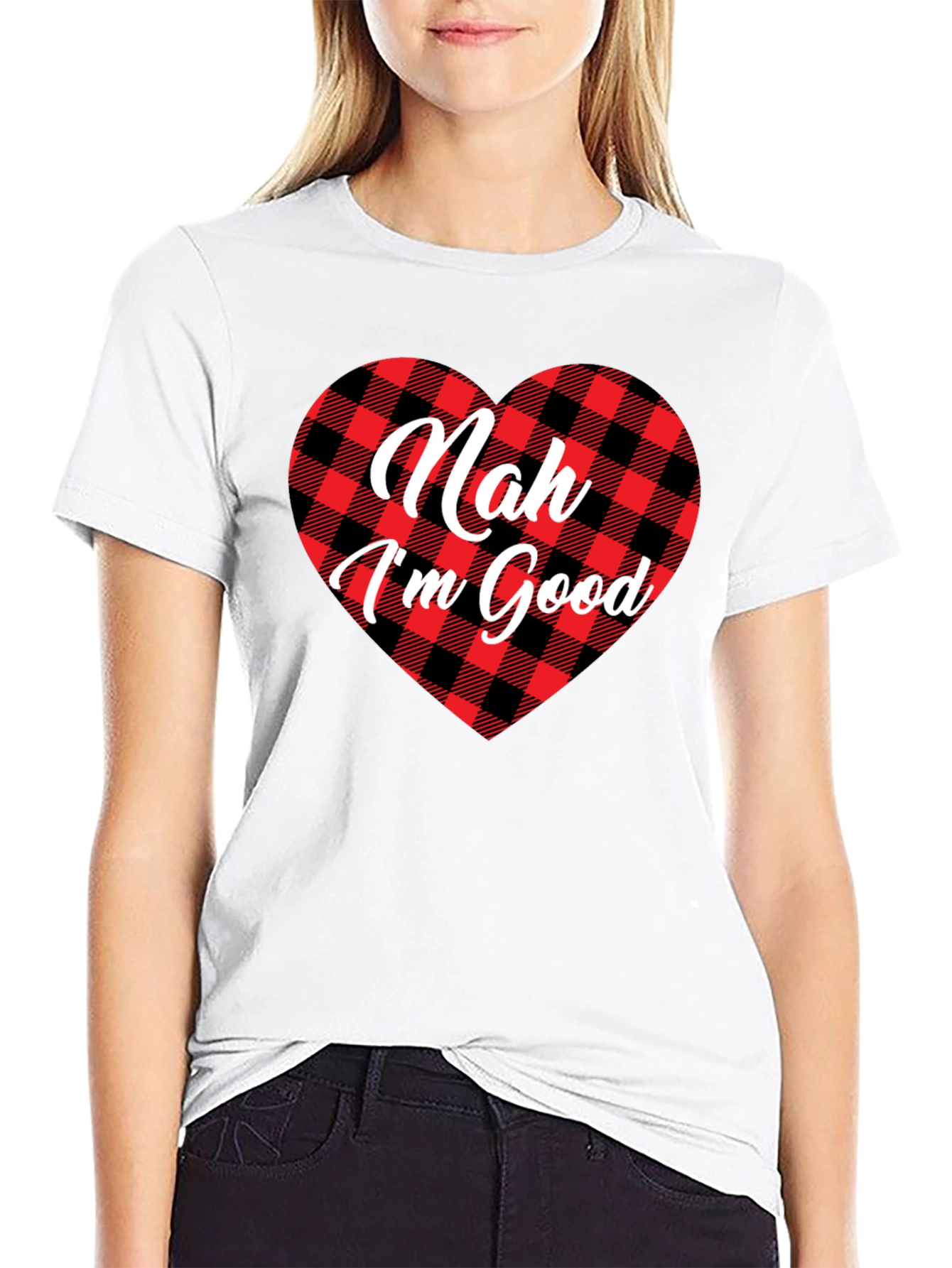 Nah Im Good Buffalo Plaid Heart T-Shirt