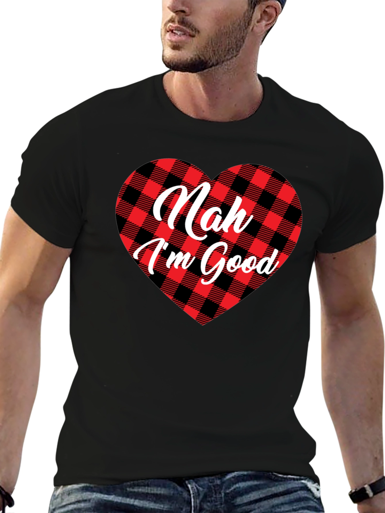 Nah Im Good Buffalo Plaid Heart T-Shirt