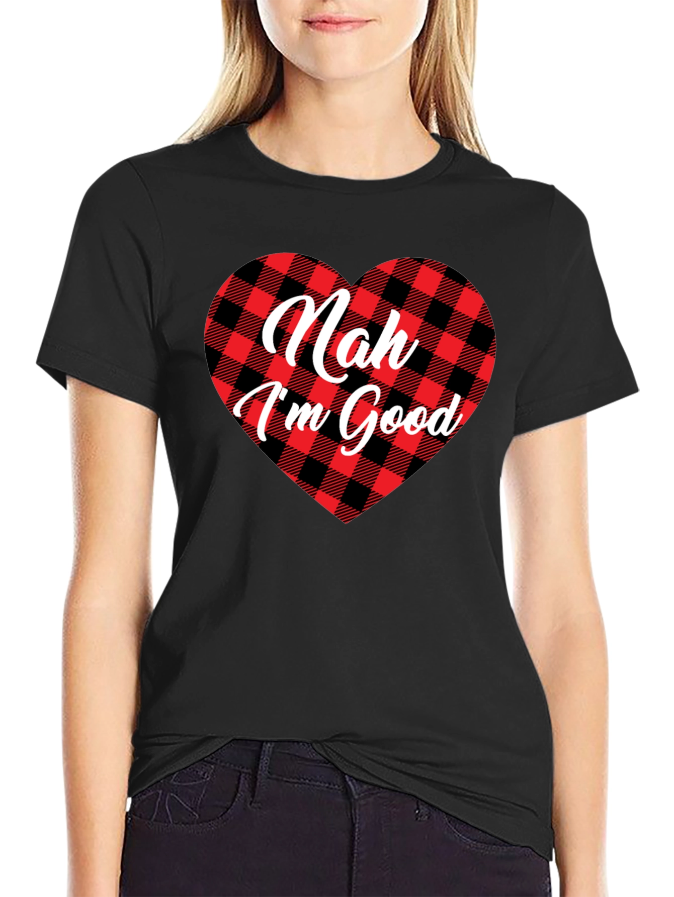 Nah Im Good Buffalo Plaid Heart T-Shirt